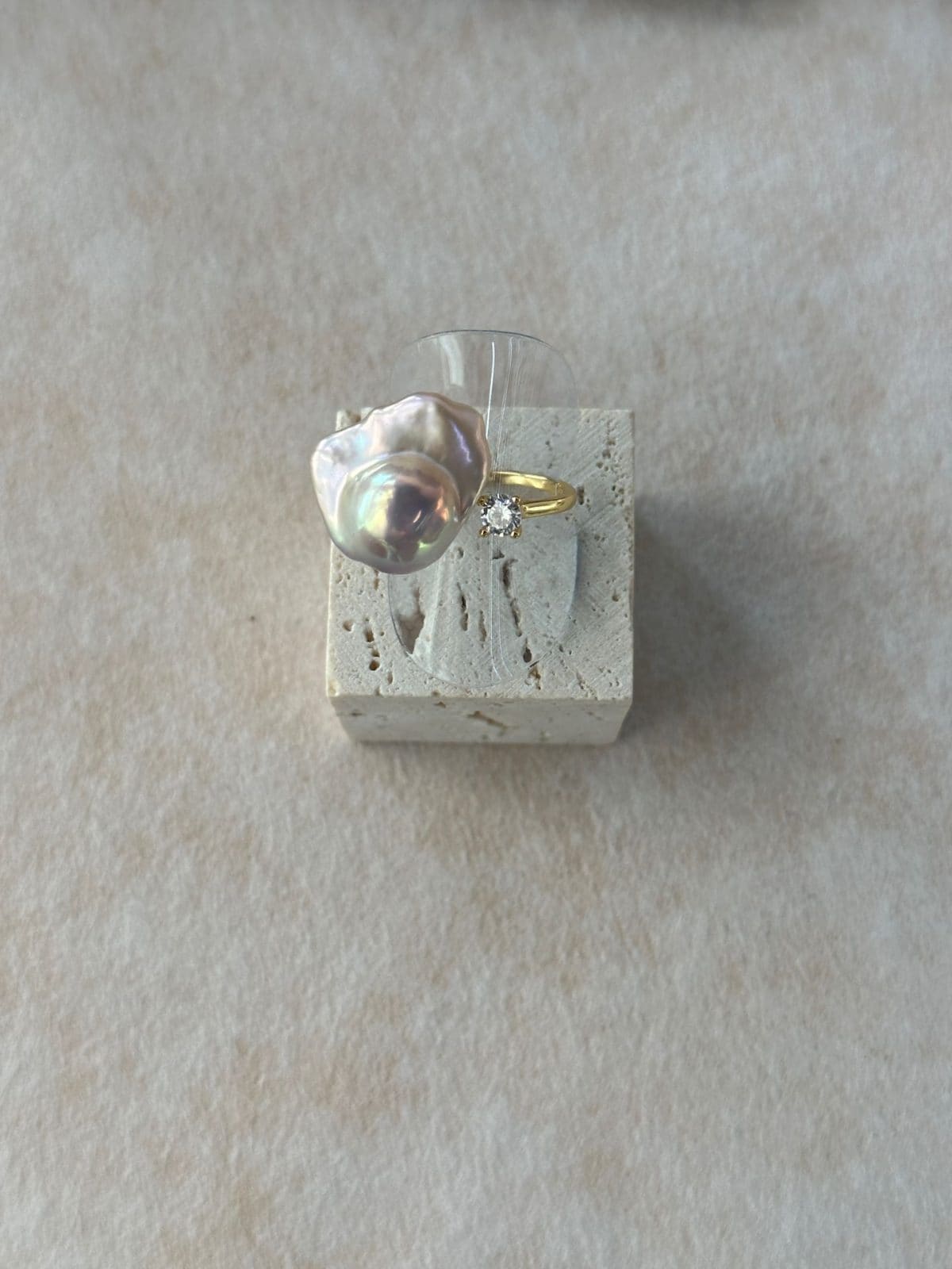 minimalist baroque pearl rings — Colorful Baroque Pearl Ring with Single Crystal Accent | PoetPearl handcrafted jewelry
