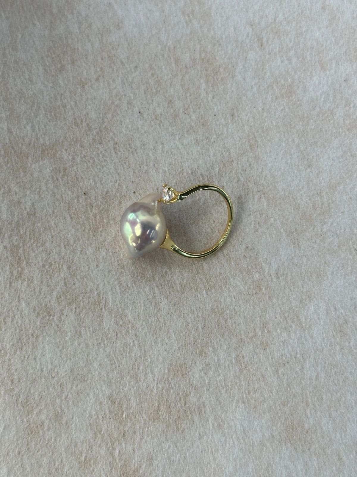 minimalist baroque pearl rings — Colorful Baroque Pearl Ring with Single Crystal Accent | PoetPearl handcrafted jewelry