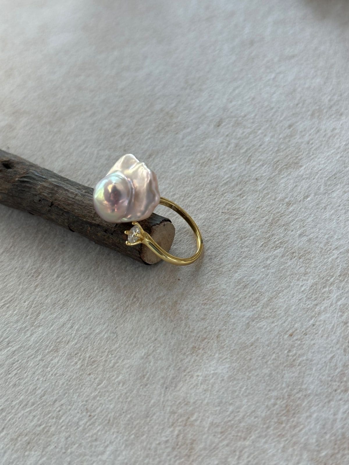 minimalist baroque pearl rings — Colorful Baroque Pearl Ring with Single Crystal Accent | PoetPearl handcrafted jewelry