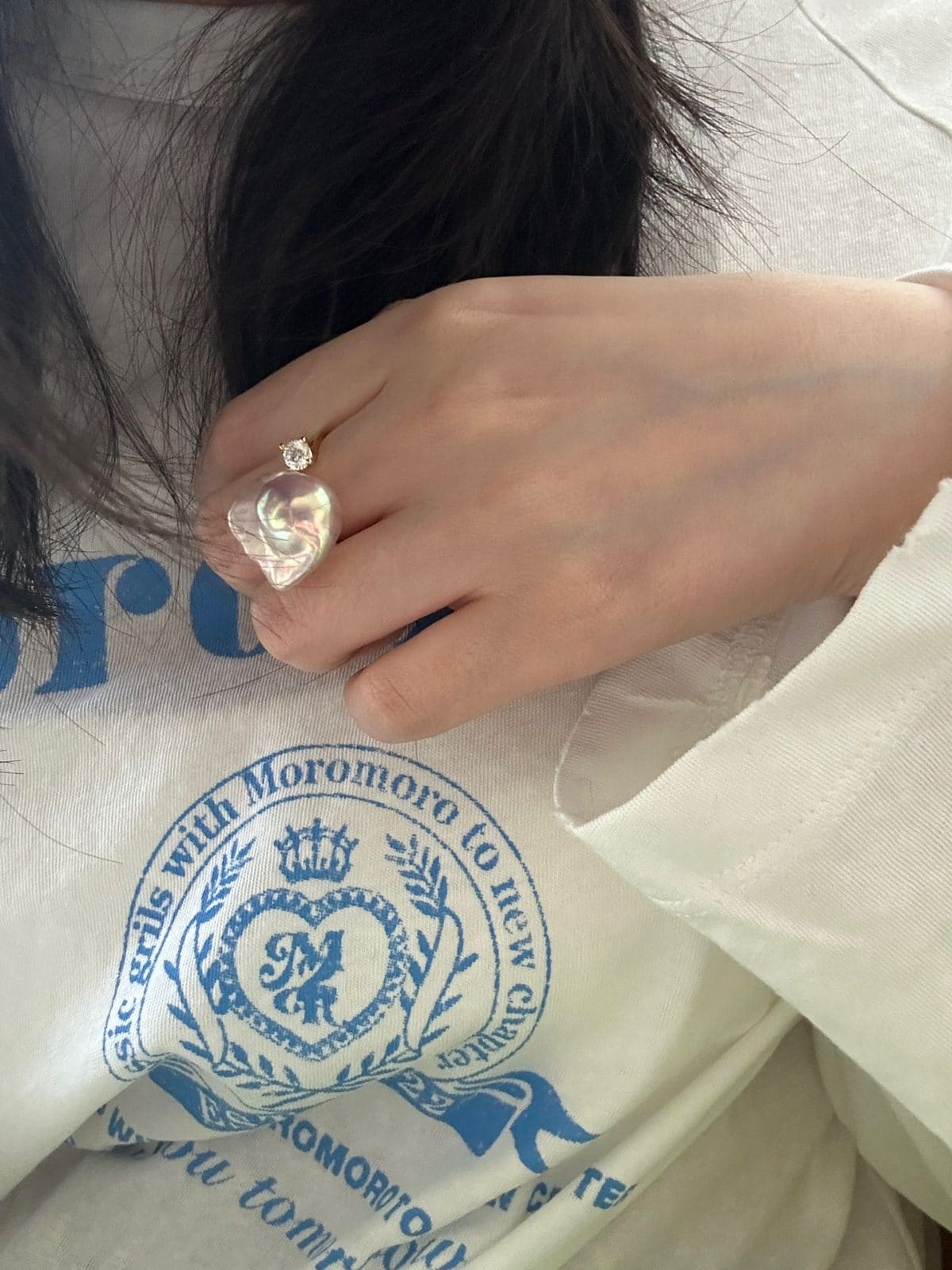 minimalist baroque pearl rings — Colorful Baroque Pearl Ring with Single Crystal Accent | PoetPearl handcrafted jewelry
