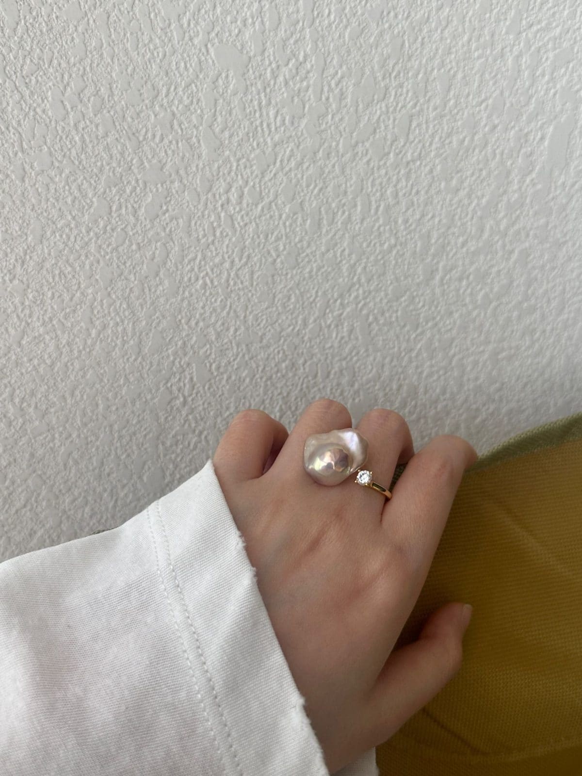 minimalist baroque pearl rings — Colorful Baroque Pearl Ring with Single Crystal Accent | PoetPearl handcrafted jewelry