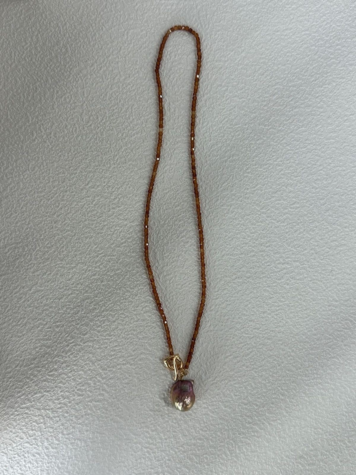 natural gemstone and baroque pearl necklaces — Garnet Iridescent Mini Baroque Pearl Necklace | PoetPearl handcrafted jewelry