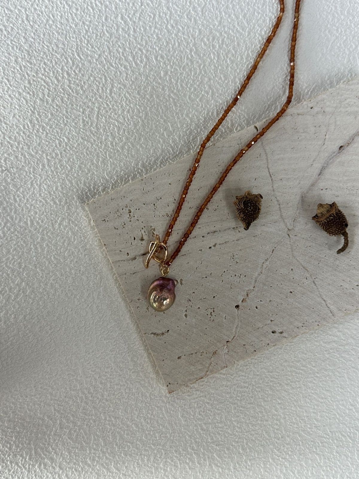 natural gemstone and baroque pearl necklaces — Garnet Iridescent Mini Baroque Pearl Necklace | PoetPearl handcrafted jewelry