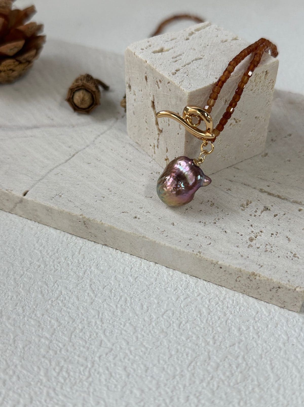 natural gemstone and baroque pearl necklaces — Garnet Iridescent Mini Baroque Pearl Necklace | PoetPearl handcrafted jewelry