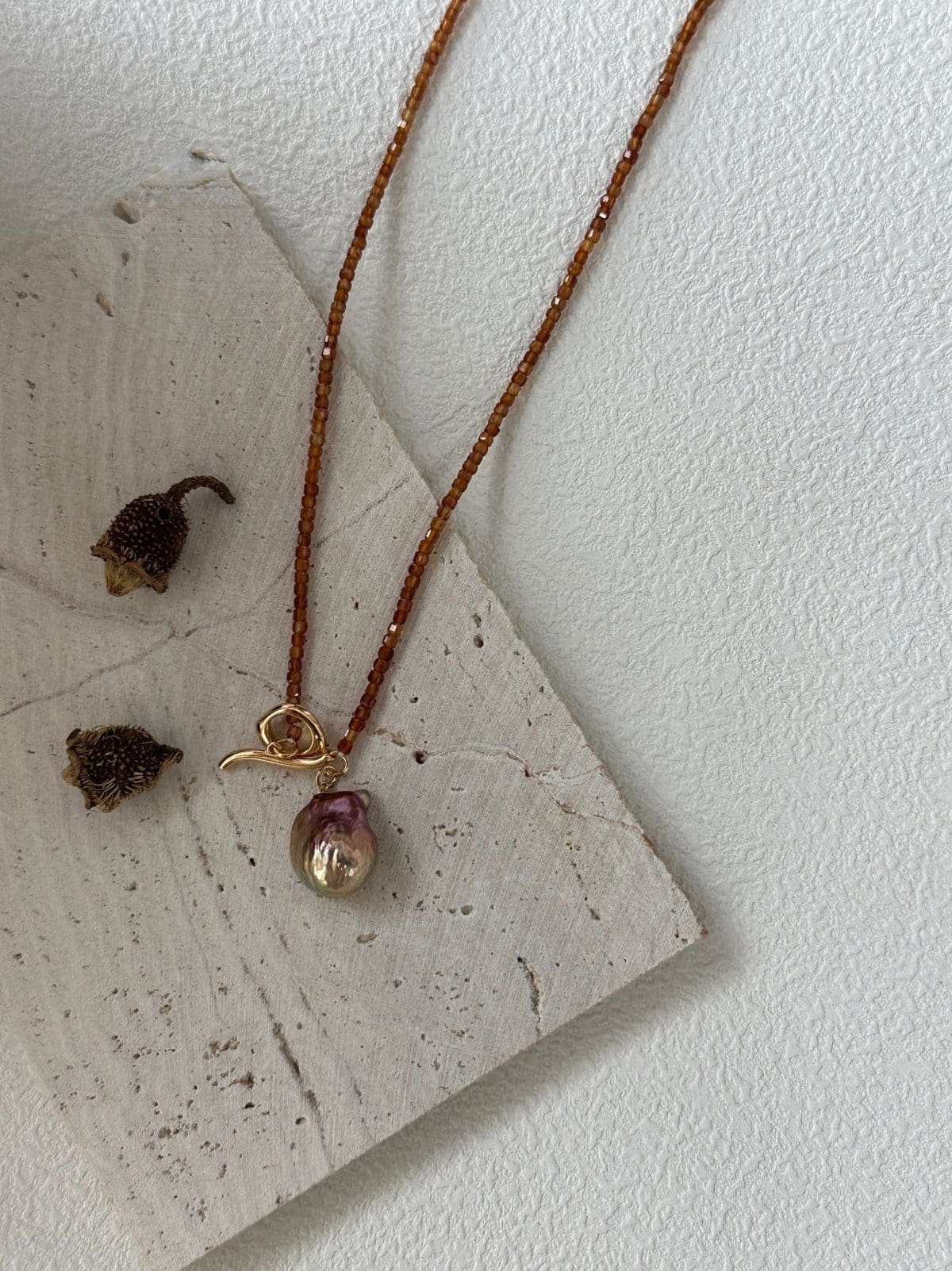 natural gemstone and baroque pearl necklaces — Garnet Iridescent Mini Baroque Pearl Necklace | PoetPearl handcrafted jewelry