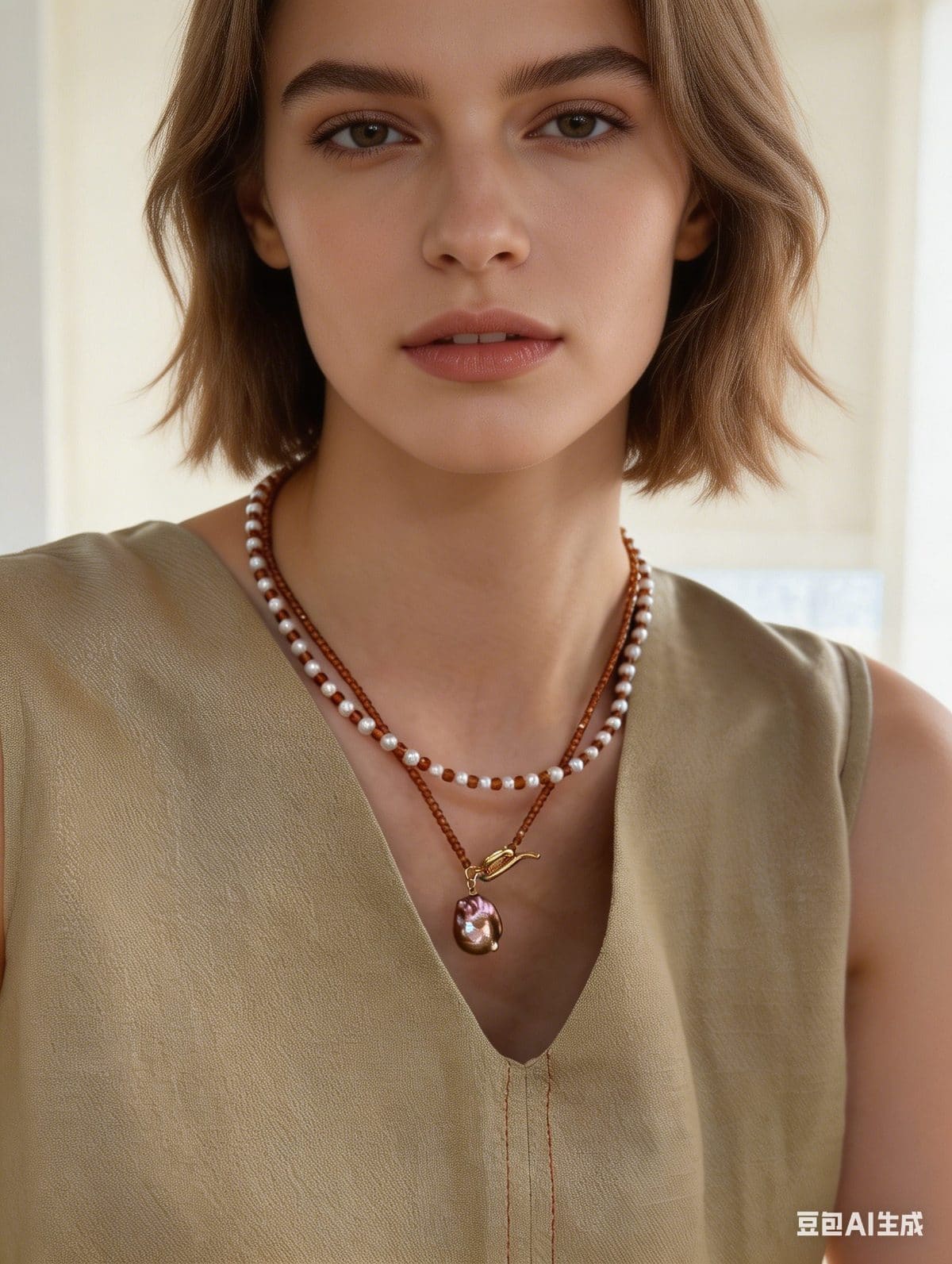 natural gemstone and baroque pearl necklaces — Garnet Iridescent Mini Baroque Pearl Necklace | PoetPearl handcrafted jewelry