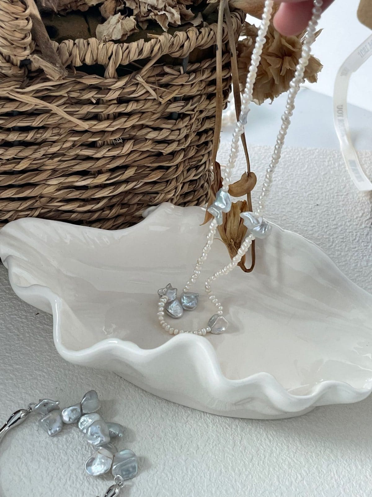 minimalist baroque pearl necklaces — Sterling Silver Petal Crystal & Pearl Necklace | PoetPearl handcrafted jewelry