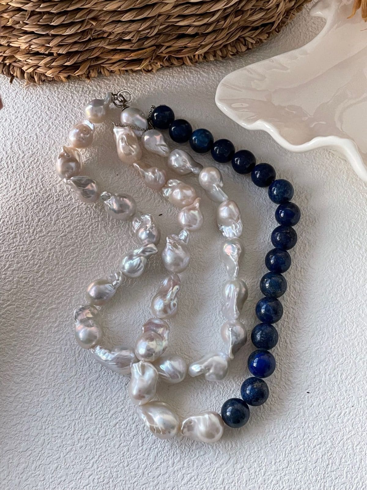 statement large baroque pearl necklaces — Sterling Silver Large Baroque Pearl Beaded Necklace | PoetPearl handcrafted jewelry