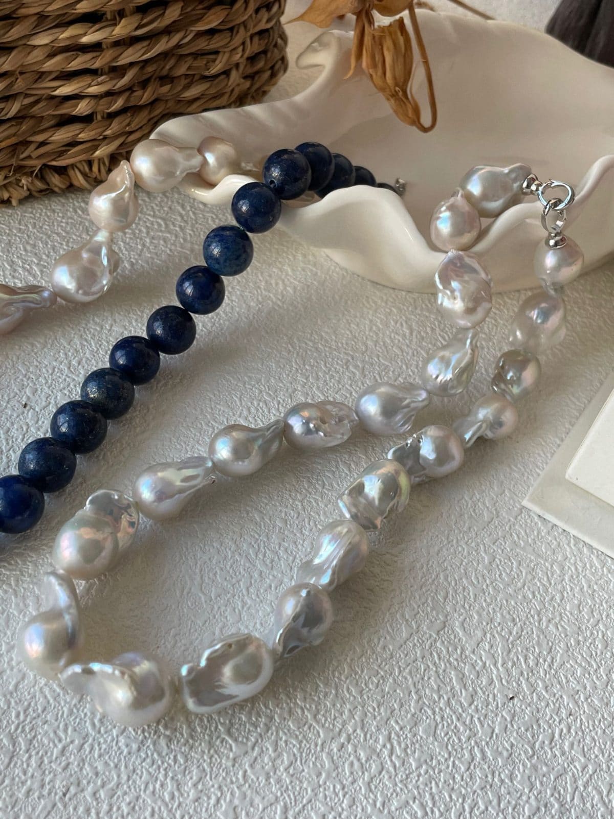 statement large baroque pearl necklaces — Sterling Silver Large Baroque Pearl Beaded Necklace | PoetPearl handcrafted jewelry