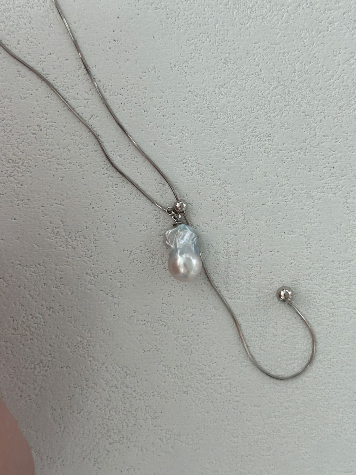 minimalist baroque pearl necklaces — Sterling Silver Baroque Pearl Slider Necklace | PoetPearl handcrafted jewelry