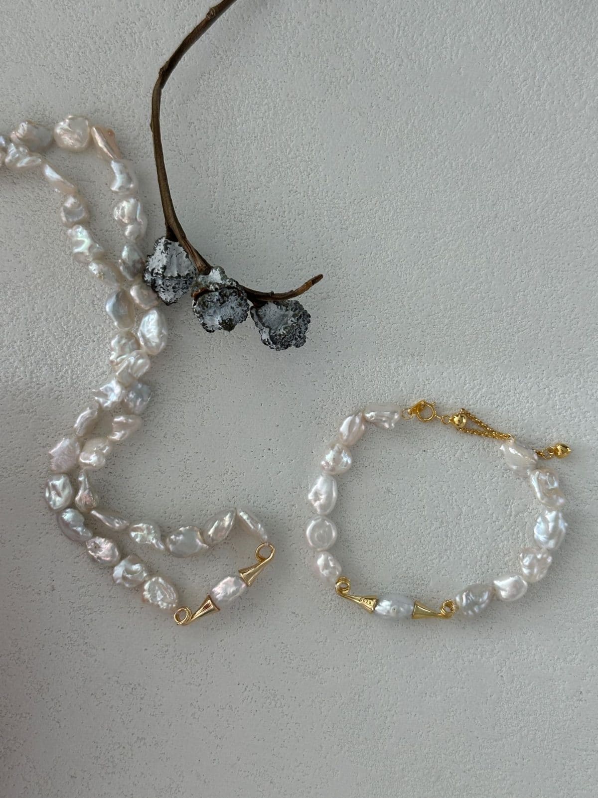 minimalist baroque pearl necklaces — 18K Gold-Plated Silver Baroque Pearl Moustache Necklace | PoetPearl handcrafted jewelry