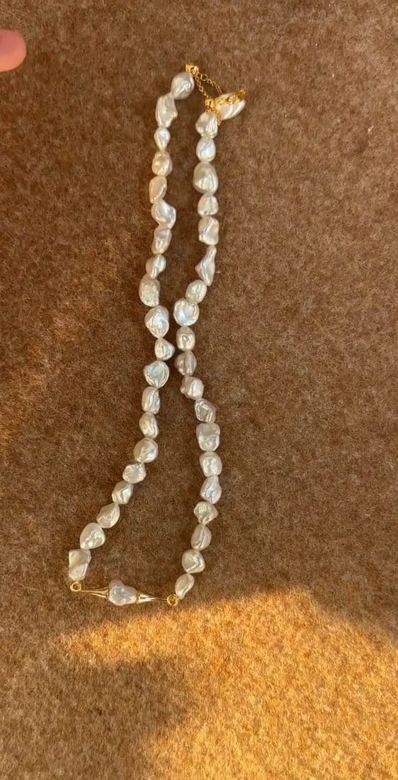 minimalist baroque pearl necklaces — 18K Gold-Plated Silver Baroque Pearl Moustache Necklace | PoetPearl handcrafted jewelry