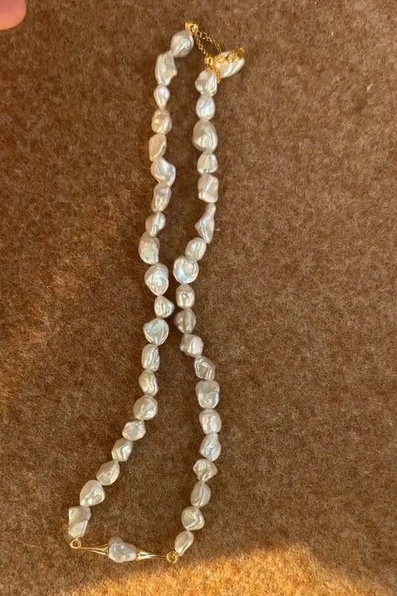 minimalist baroque pearl necklaces — 18K Gold-Plated Silver Baroque Pearl Moustache Necklace | PoetPearl handcrafted jewelry