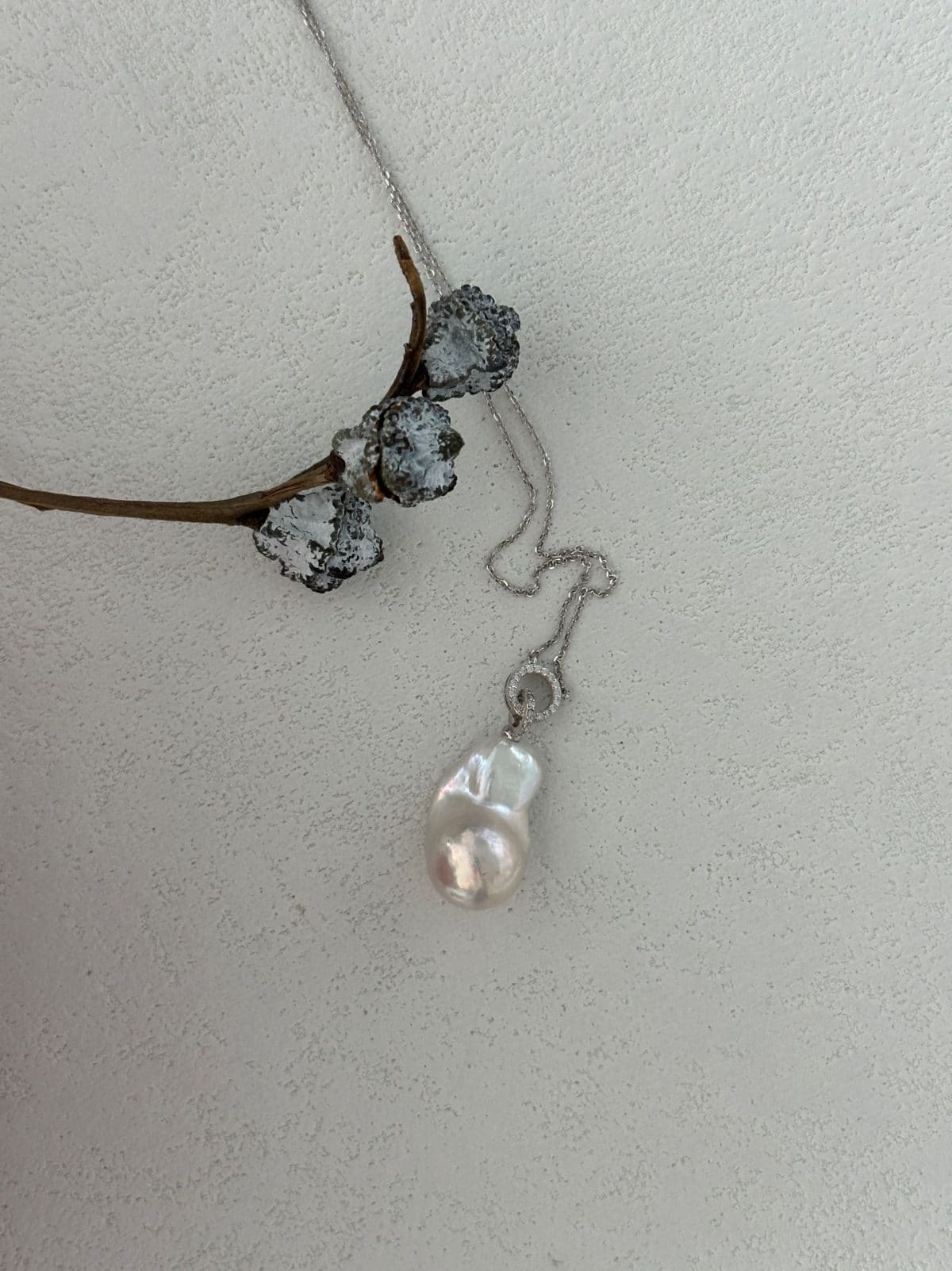 minimalist baroque pearl necklaces — Sterling Silver Double Circle CZ & Baroque Pearl Adjustable Necklace | PoetPearl handcrafted jewelry