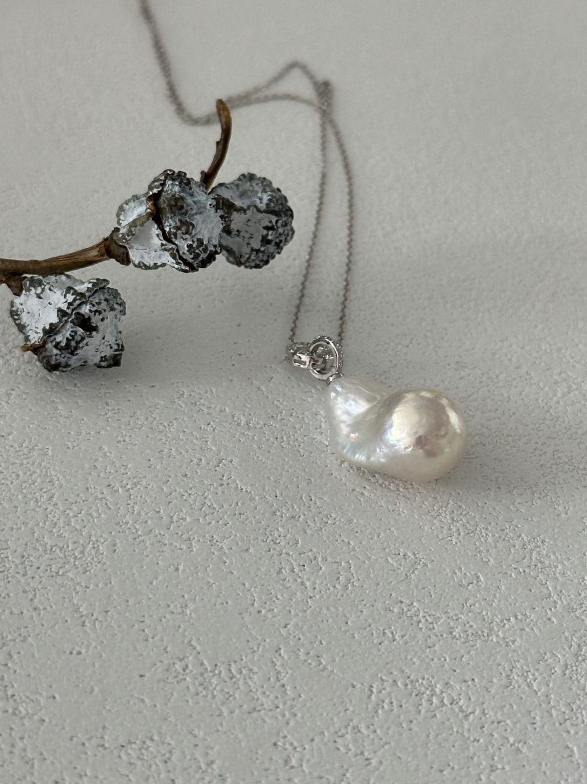 minimalist baroque pearl necklaces — Sterling Silver Double Circle CZ & Baroque Pearl Adjustable Necklace | PoetPearl handcrafted jewelry