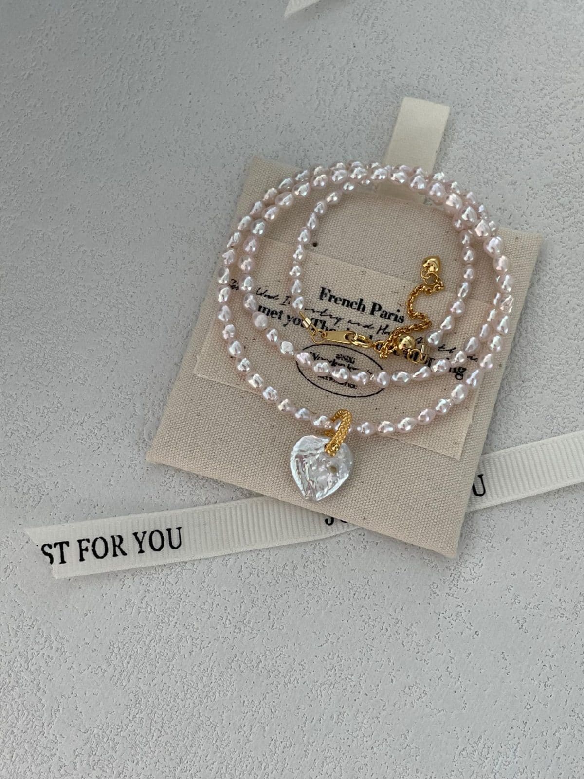 handcrafted baroque pearl gift necklaces — 18K Gold-Plated Silver Fairy Pink Pearl & Heart Crystal Necklace | PoetPearl handcrafted jewelry