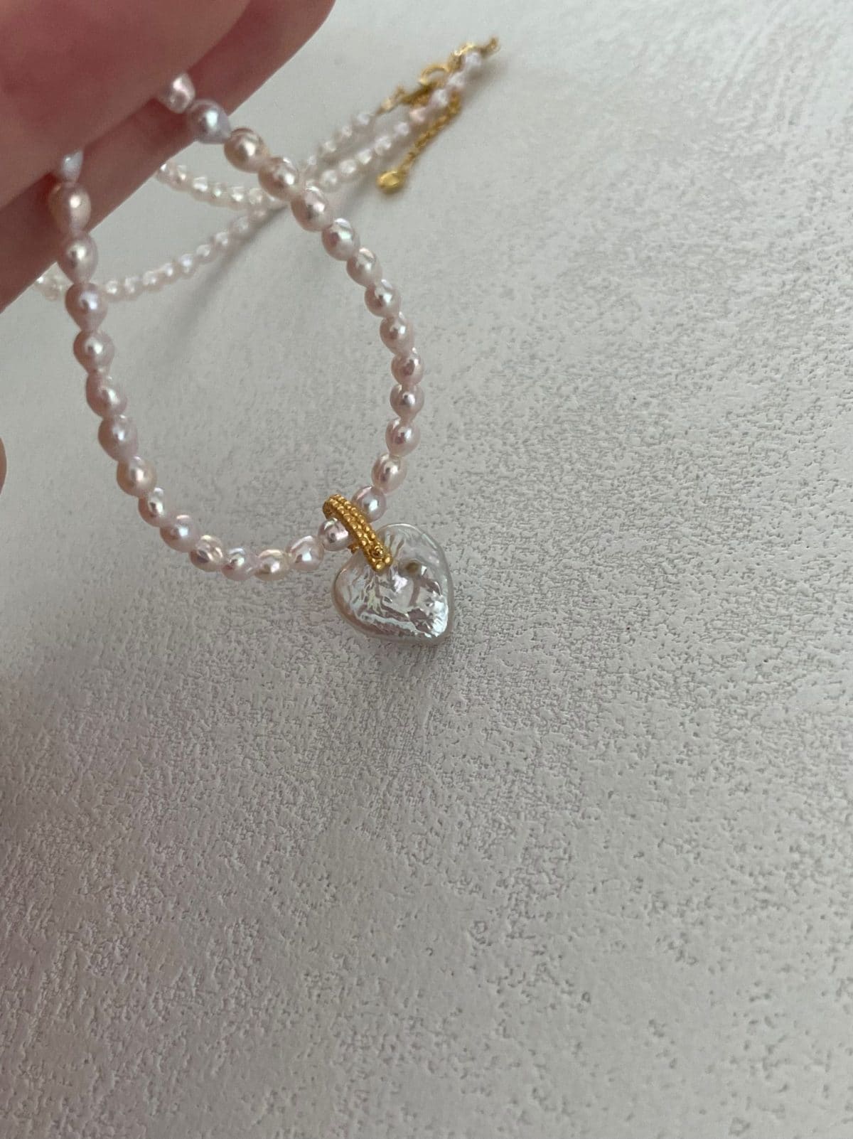handcrafted baroque pearl gift necklaces — 18K Gold-Plated Silver Fairy Pink Pearl & Heart Crystal Necklace | PoetPearl handcrafted jewelry