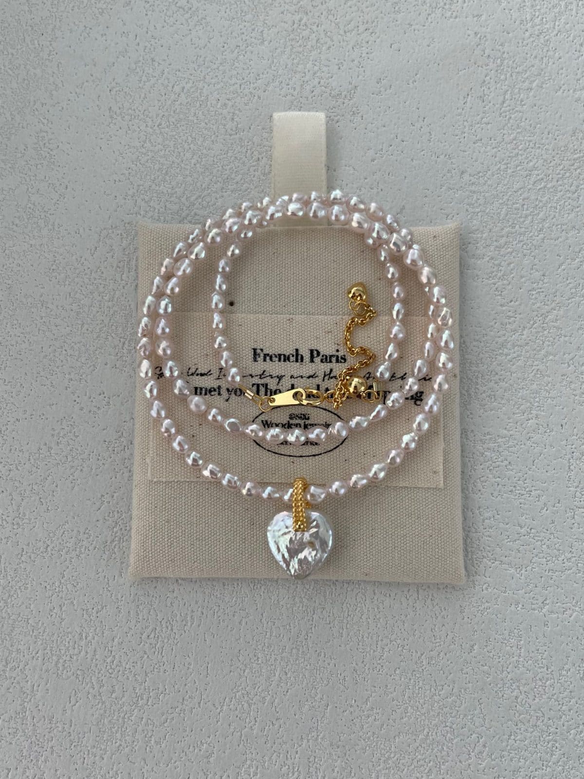handcrafted baroque pearl gift necklaces — 18K Gold-Plated Silver Fairy Pink Pearl & Heart Crystal Necklace | PoetPearl handcrafted jewelry