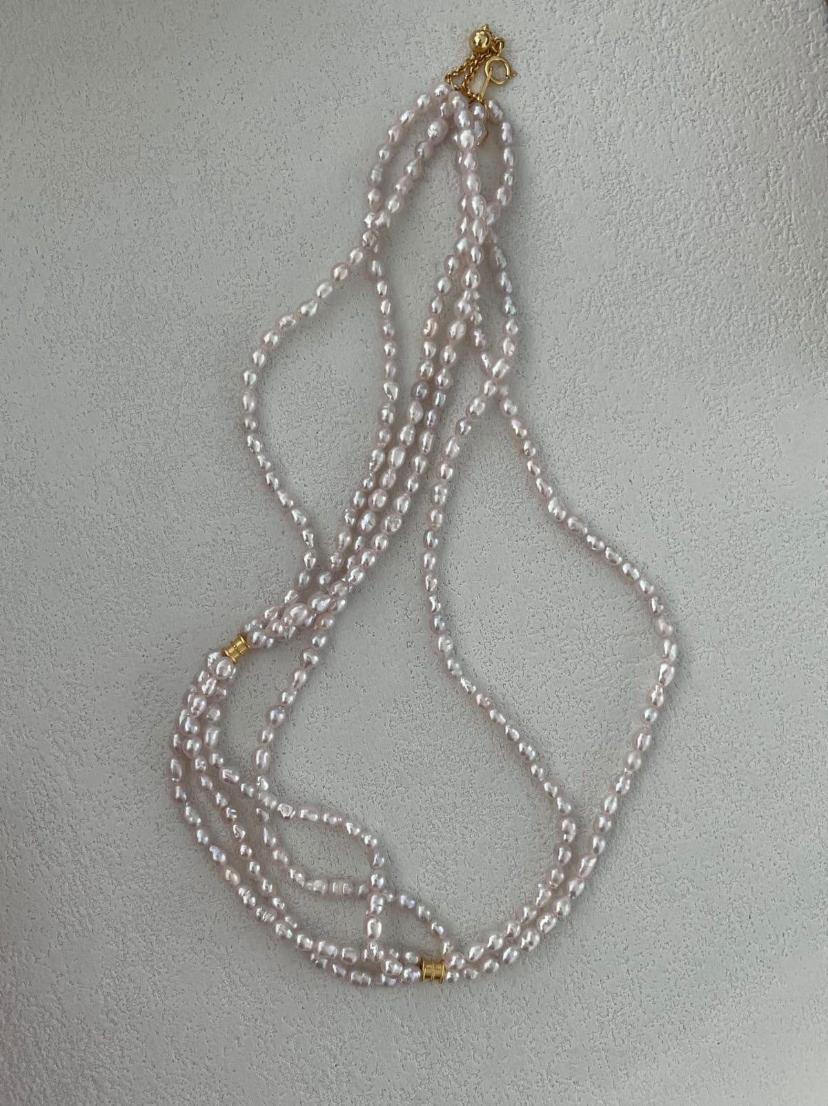 delicate freshwater pearl necklaces — 18K Gold-Plated Silver Triple-Layered Fairy Pink Pearl Necklace | PoetPearl handcrafted jewelry