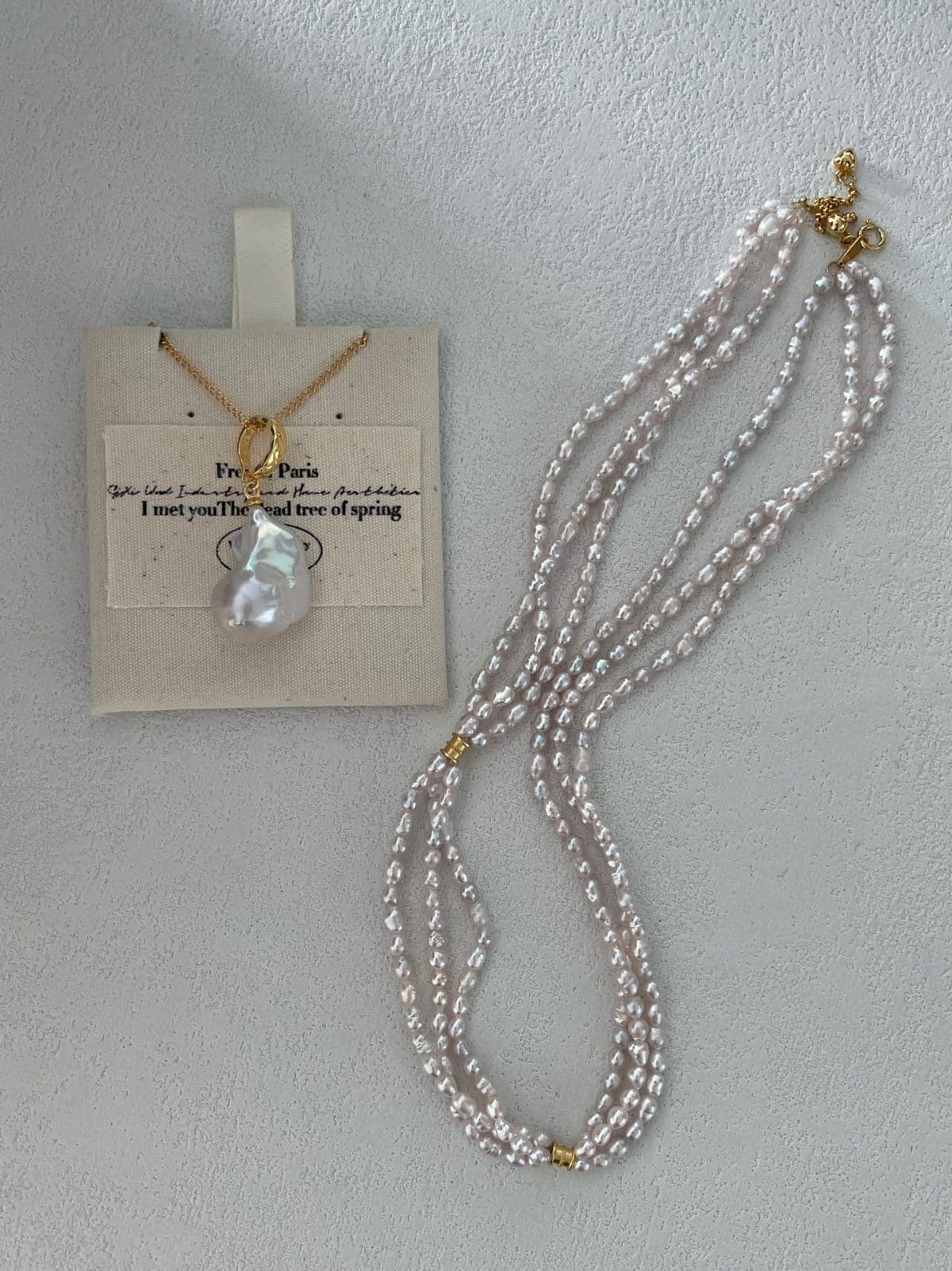 delicate freshwater pearl necklaces — 18K Gold-Plated Silver Triple-Layered Fairy Pink Pearl Necklace | PoetPearl handcrafted jewelry