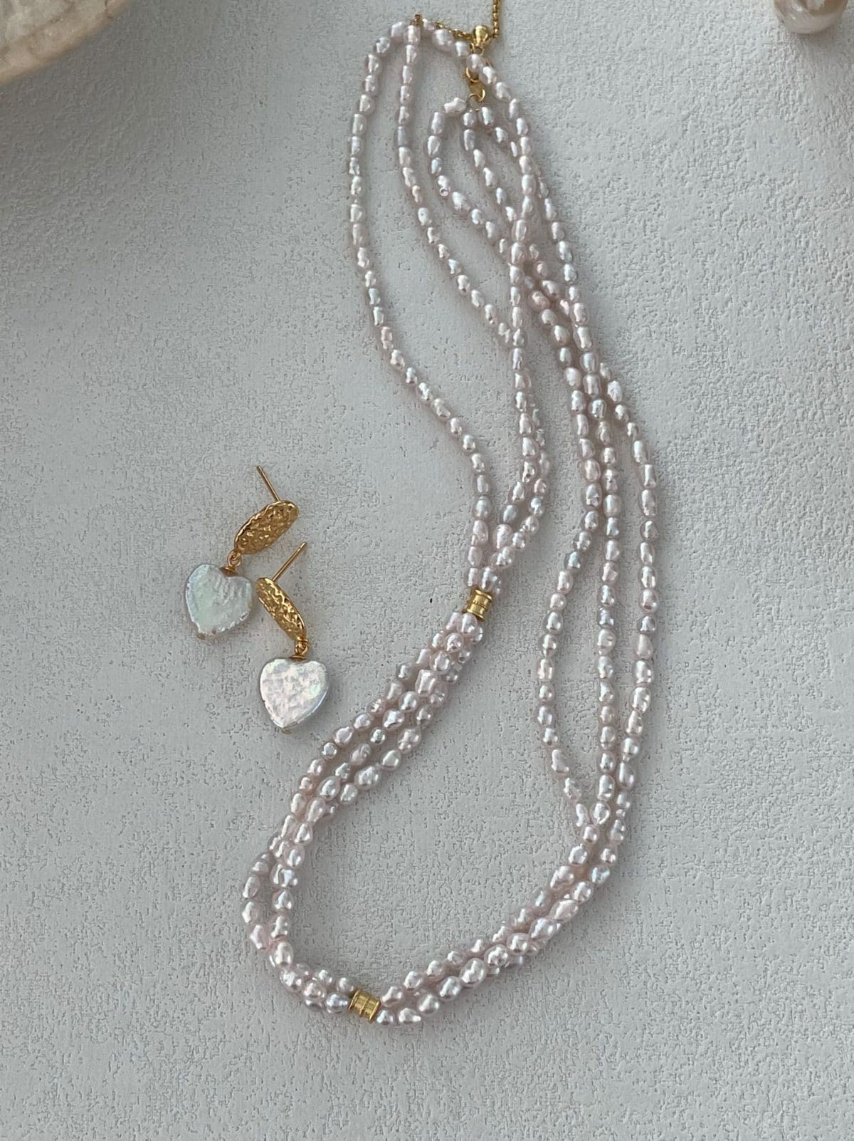 delicate freshwater pearl necklaces — 18K Gold-Plated Silver Triple-Layered Fairy Pink Pearl Necklace | PoetPearl handcrafted jewelry
