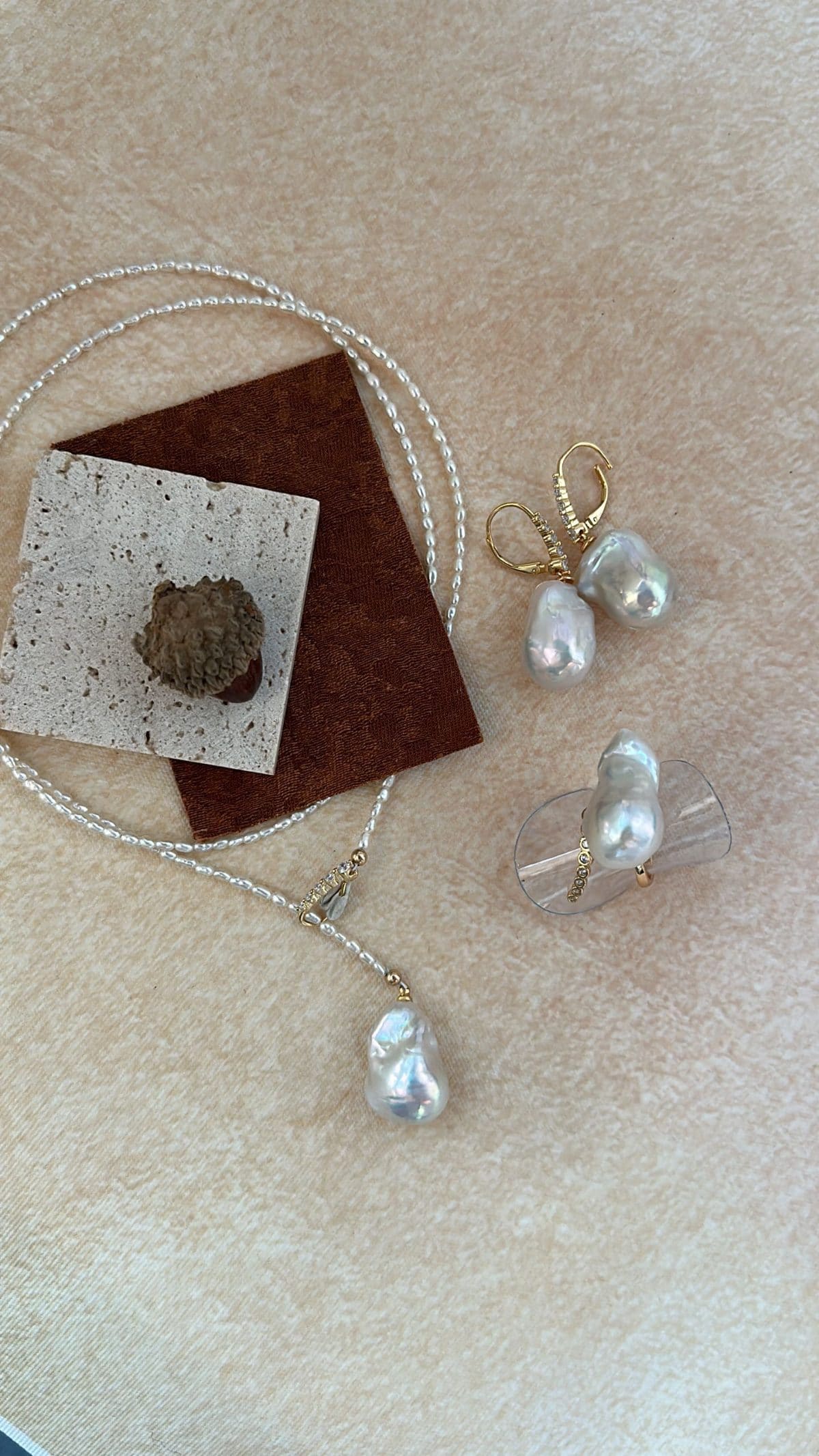 delicate freshwater pearl necklaces — 18K Gold-Plated Silver Y-Shape CZ & Keshi Pearl Long Necklace | PoetPearl handcrafted jewelry