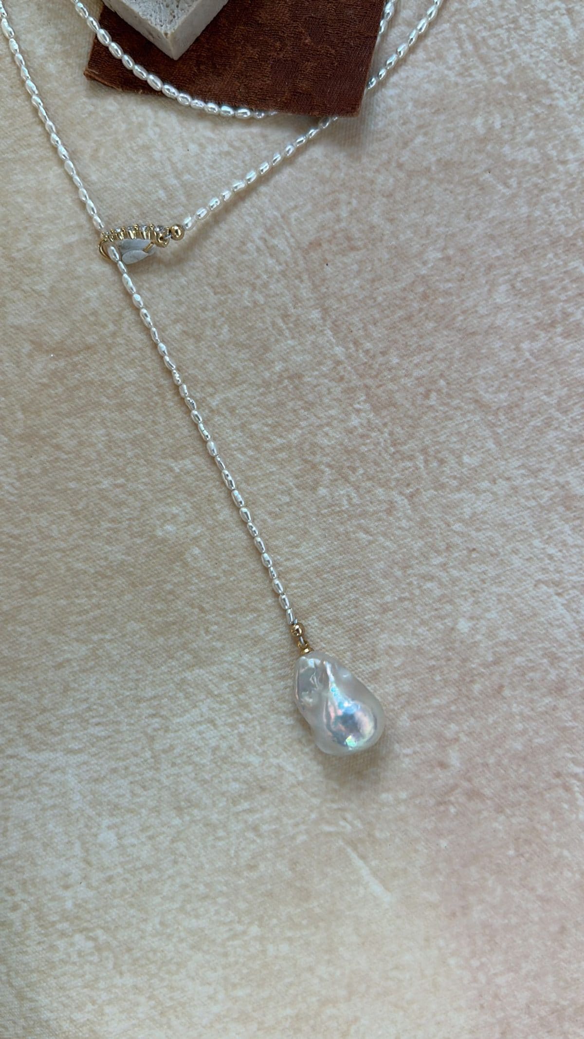 delicate freshwater pearl necklaces — 18K Gold-Plated Silver Y-Shape CZ & Keshi Pearl Long Necklace | PoetPearl handcrafted jewelry