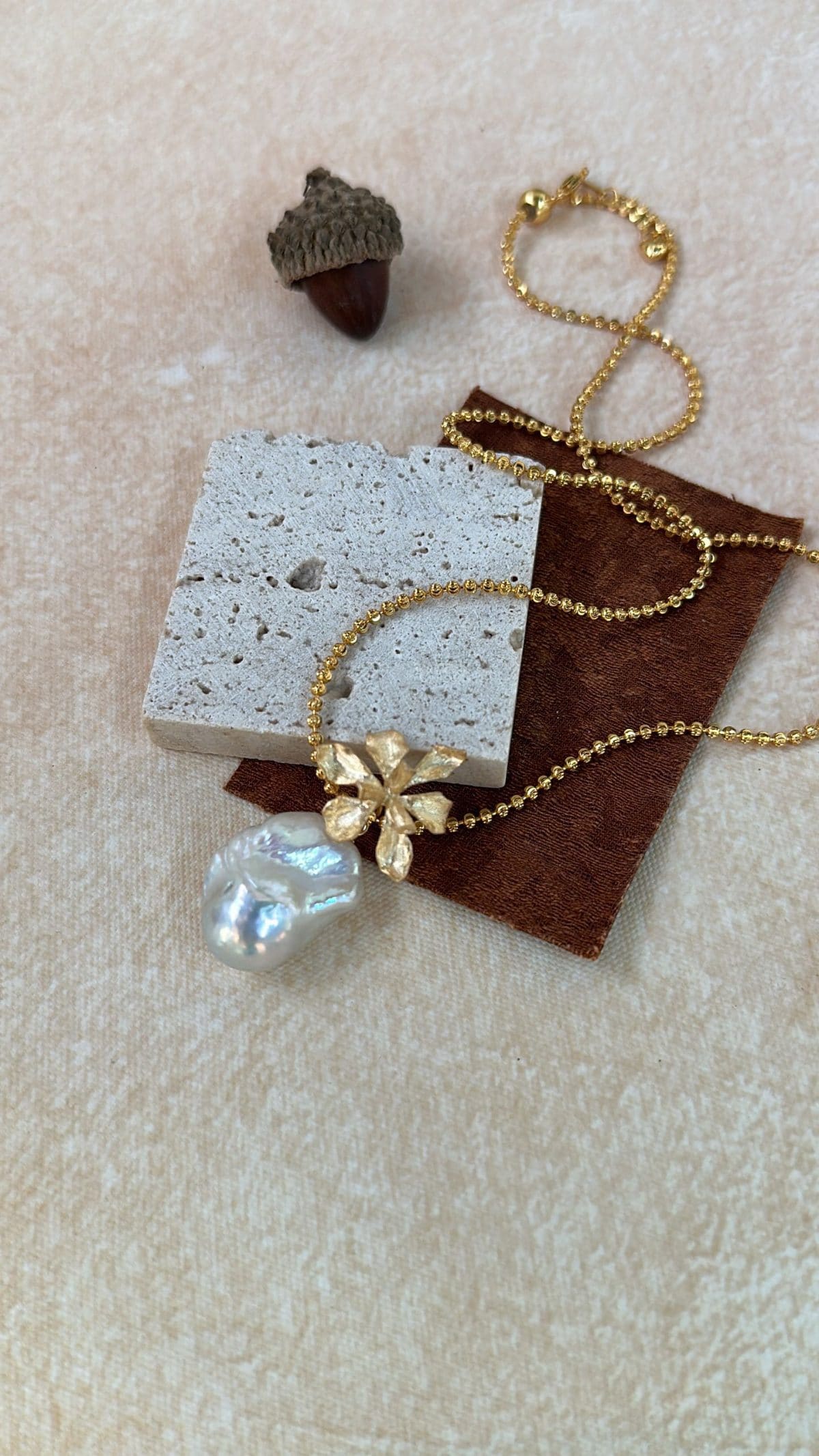 statement large baroque pearl necklaces — 18K Gold-Plated Silver Golden Floral Large Baroque Pearl Necklace | PoetPearl handcrafted jewelry