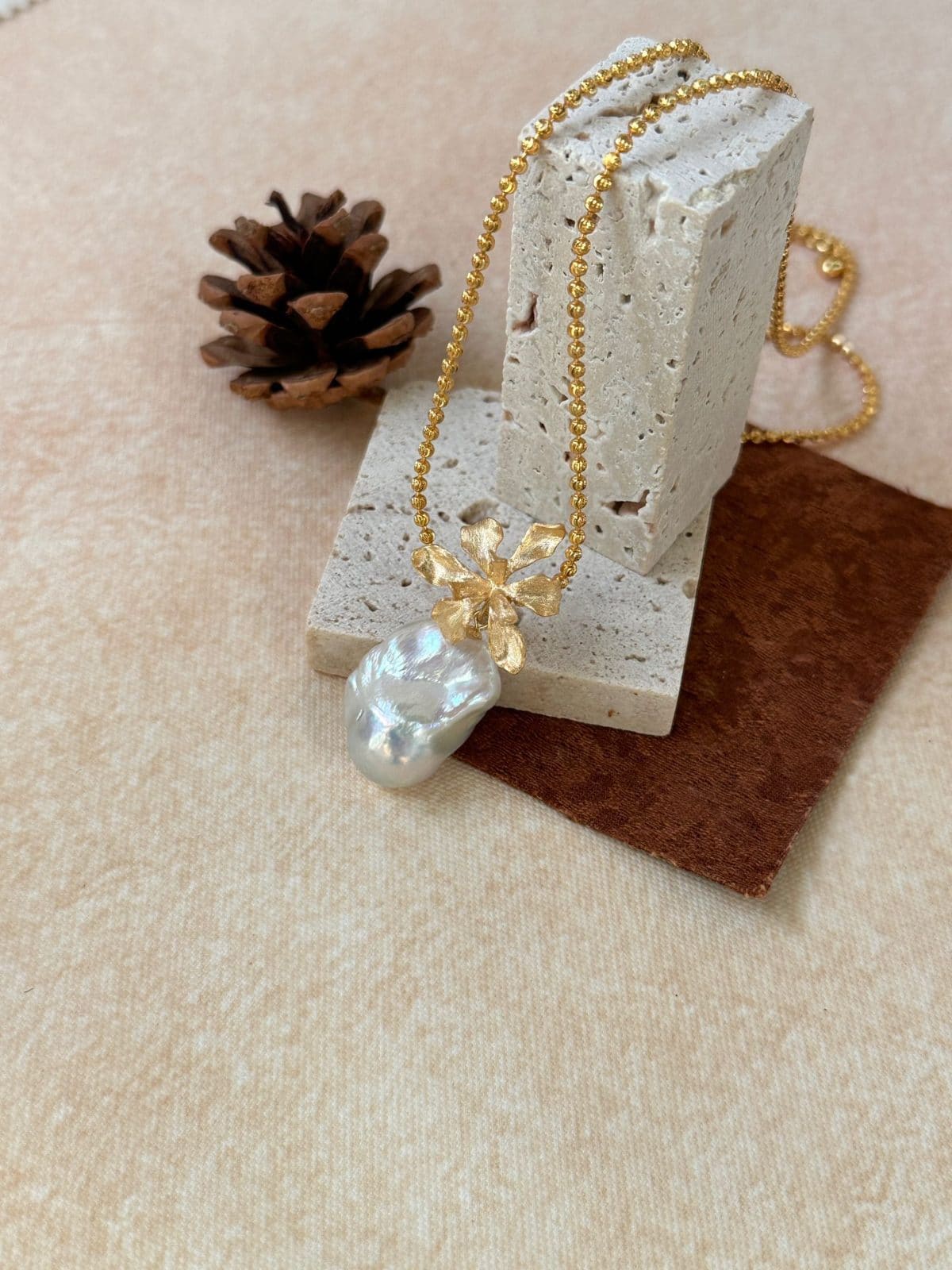 statement large baroque pearl necklaces — 18K Gold-Plated Silver Golden Floral Large Baroque Pearl Necklace | PoetPearl handcrafted jewelry