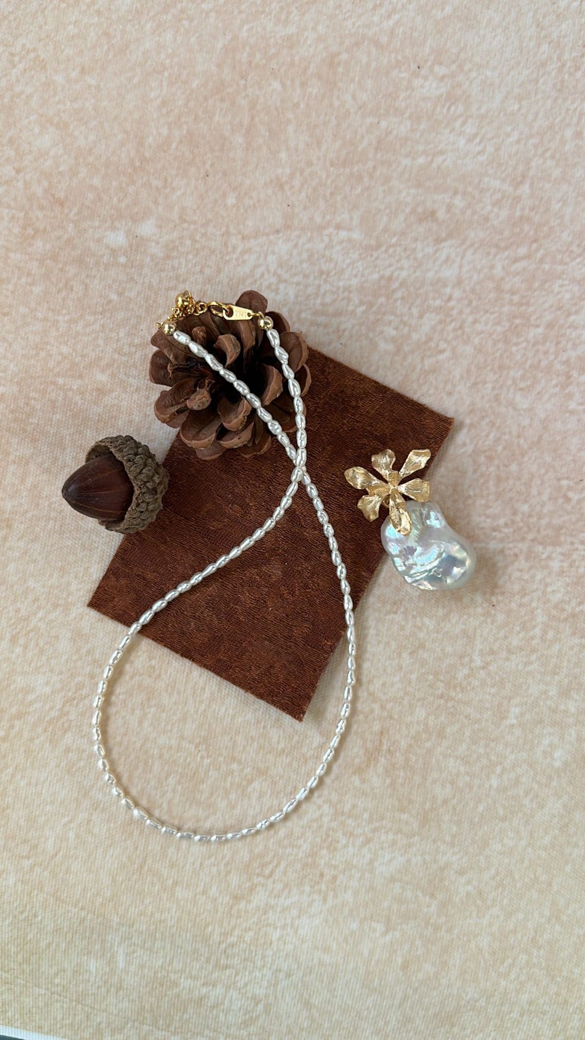 statement large baroque pearl necklaces — 18K Gold-Plated Silver Golden Floral Large Baroque Pearl Necklace | PoetPearl handcrafted jewelry