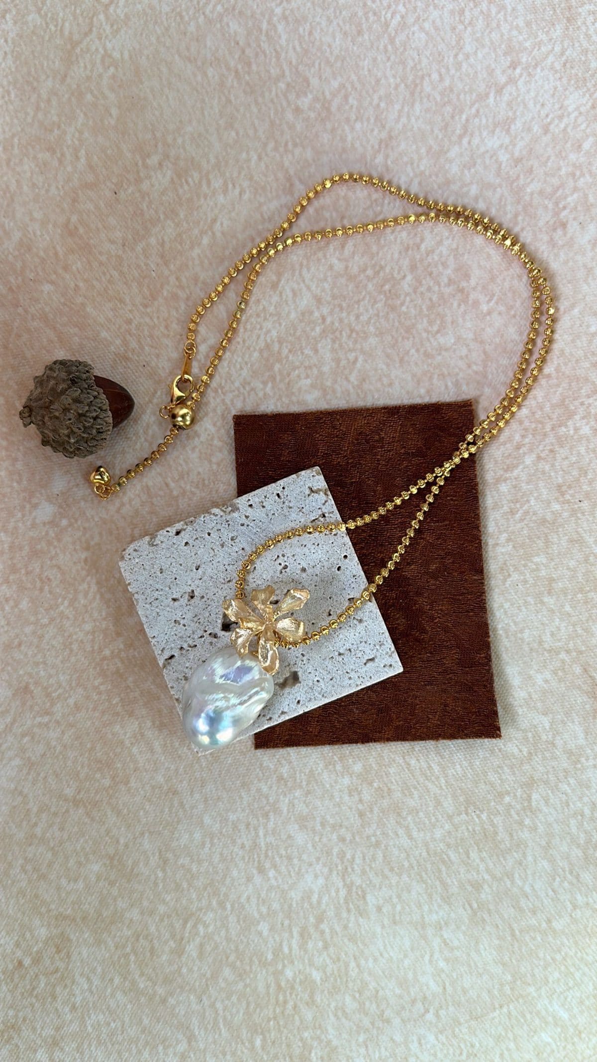 statement large baroque pearl necklaces — 18K Gold-Plated Silver Golden Floral Large Baroque Pearl Necklace | PoetPearl handcrafted jewelry