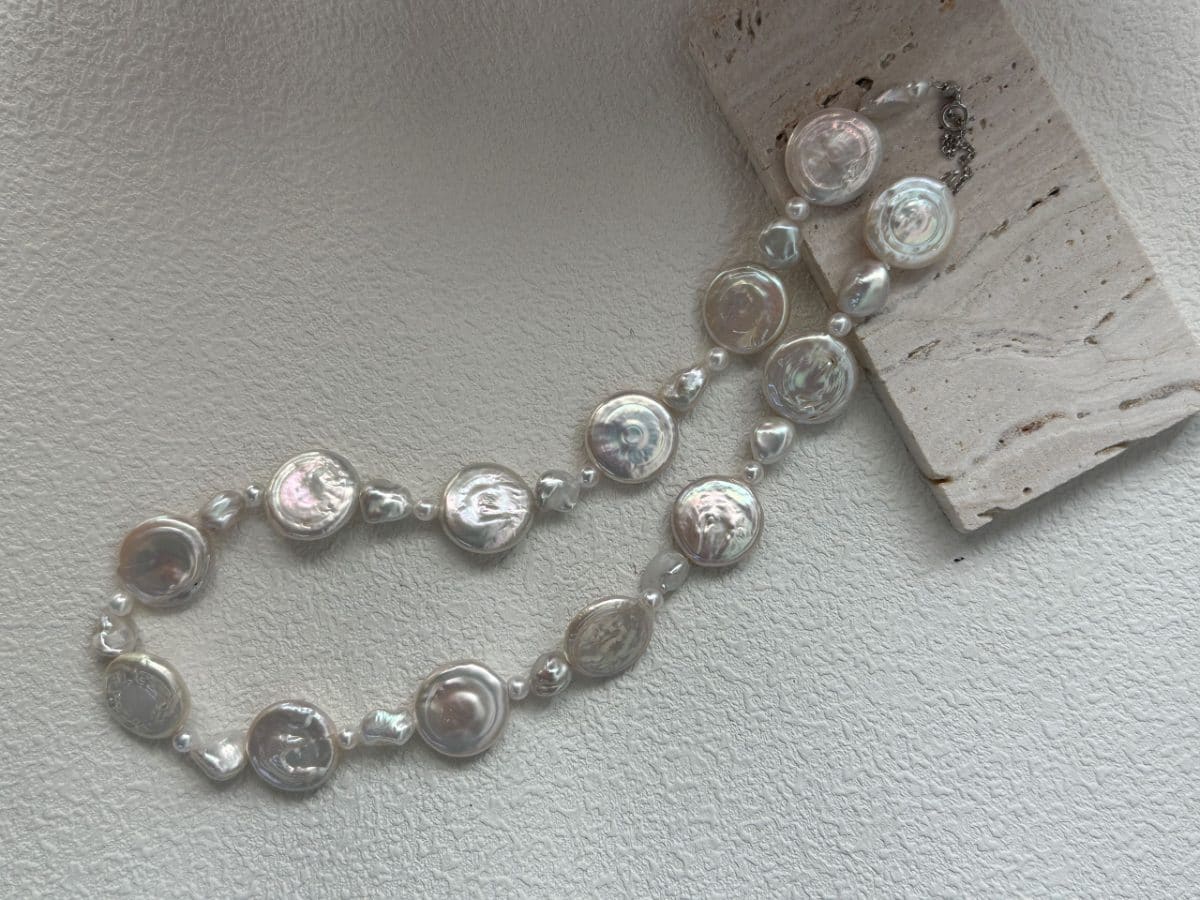 handcrafted baroque pearl gift necklaces — Sterling Silver Sun & Moon Rise-and-Fall Baroque Pearl Necklace | PoetPearl handcrafted jewelry