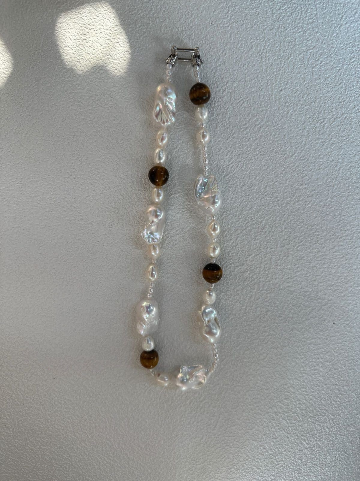 natural gemstone and baroque pearl necklaces — Sterling Silver Amber & Large Baroque Pearl Necklace | PoetPearl handcrafted jewelry