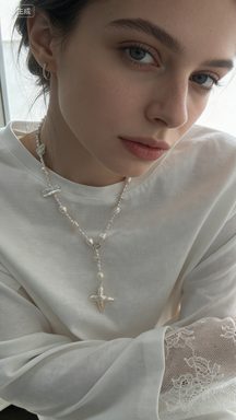 handcrafted baroque pearl gift necklaces — Sterling Silver Cross Long Necklace | PoetPearl handcrafted jewelry