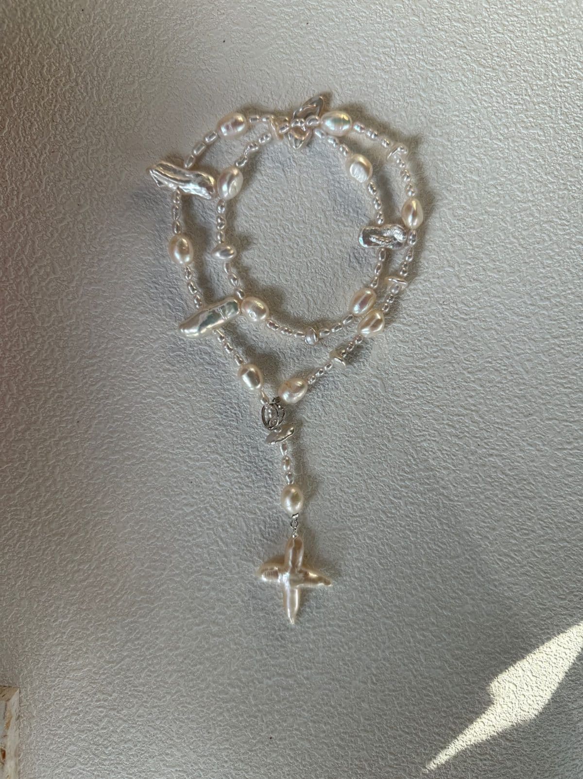 handcrafted baroque pearl gift necklaces — Sterling Silver Cross Long Necklace | PoetPearl handcrafted jewelry