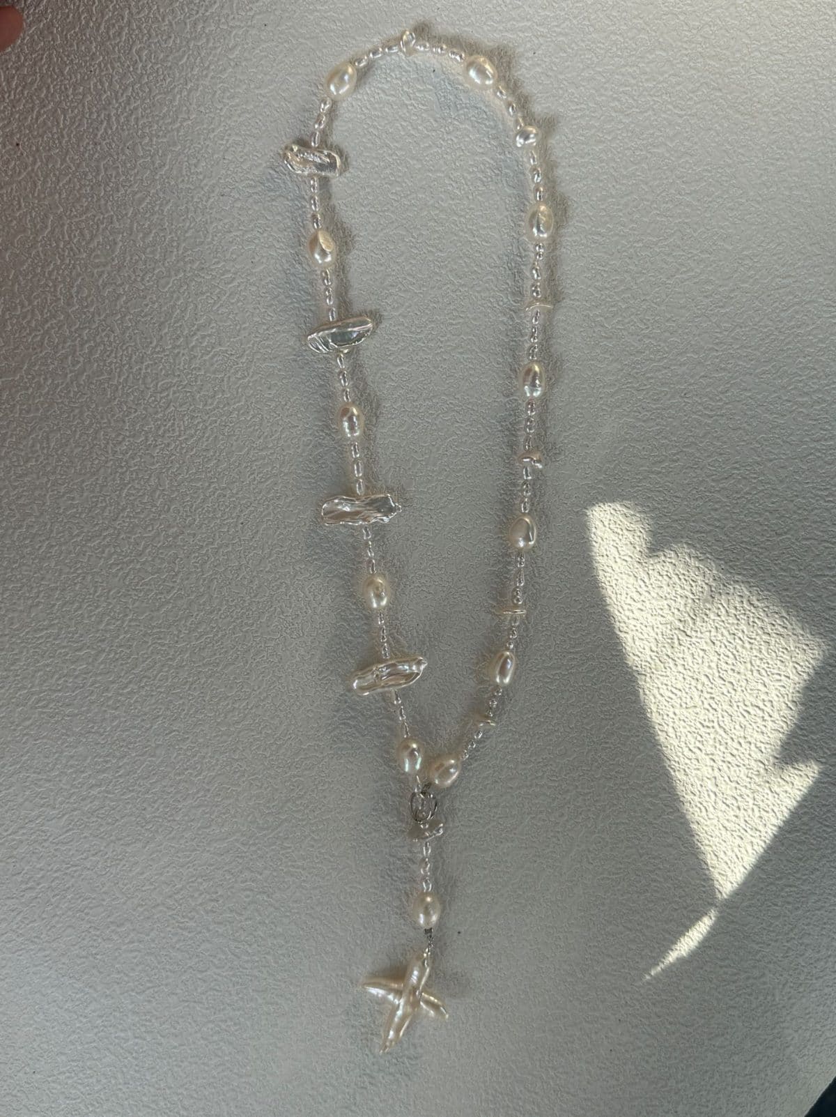 handcrafted baroque pearl gift necklaces — Sterling Silver Cross Long Necklace | PoetPearl handcrafted jewelry