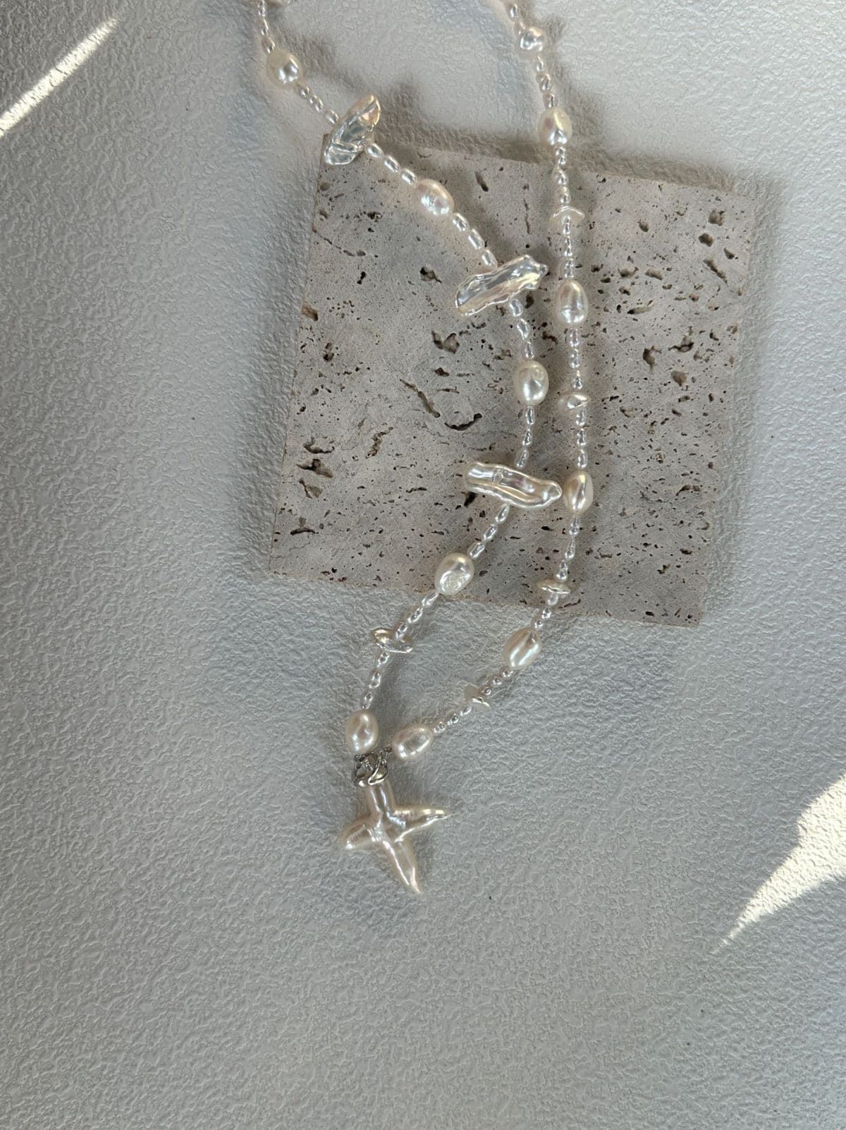 handcrafted baroque pearl gift necklaces — Sterling Silver Cross Long Necklace | PoetPearl handcrafted jewelry