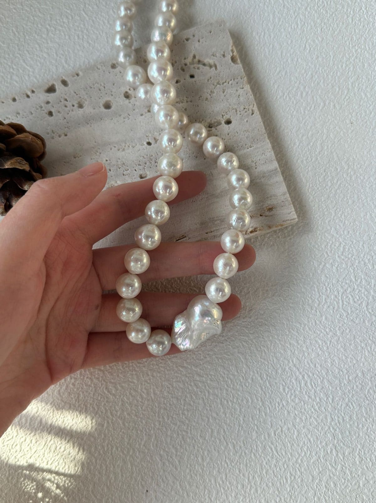 statement large baroque pearl necklaces — Sterling Silver Edison Pearl & Large Baroque Pendant Necklace | PoetPearl handcrafted jewelry