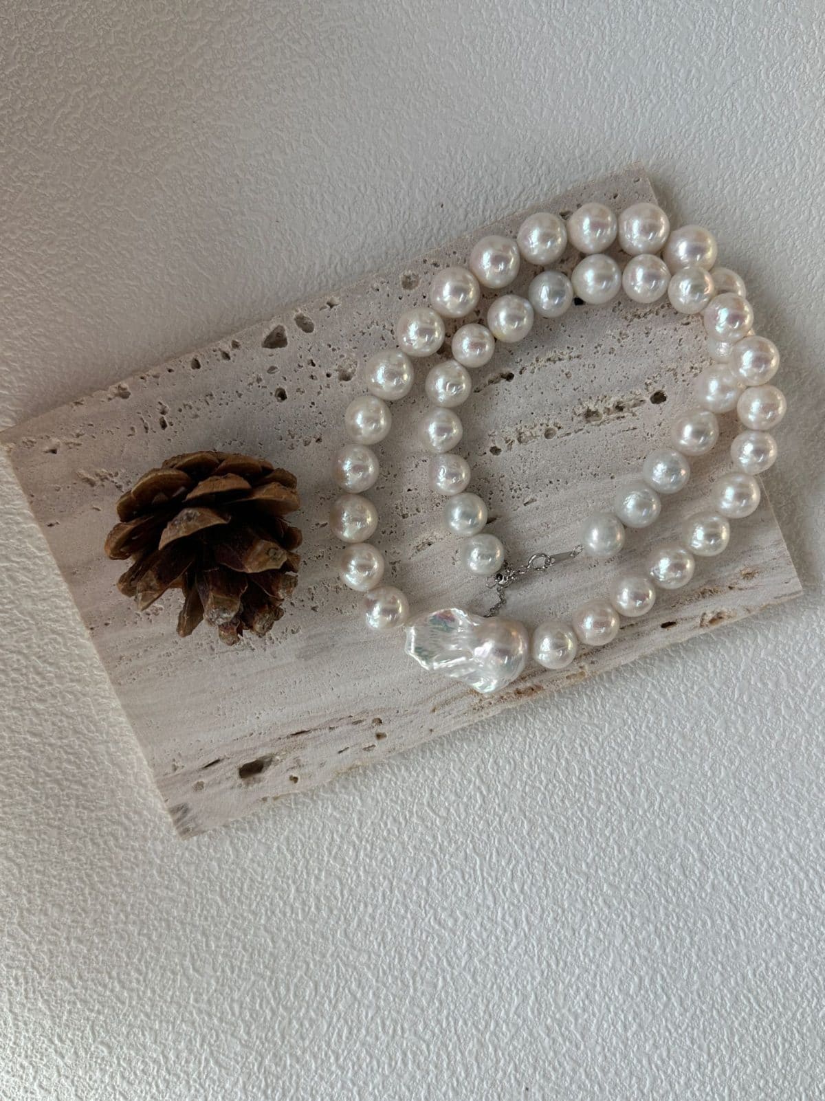 statement large baroque pearl necklaces — Sterling Silver Edison Pearl & Large Baroque Pendant Necklace | PoetPearl handcrafted jewelry