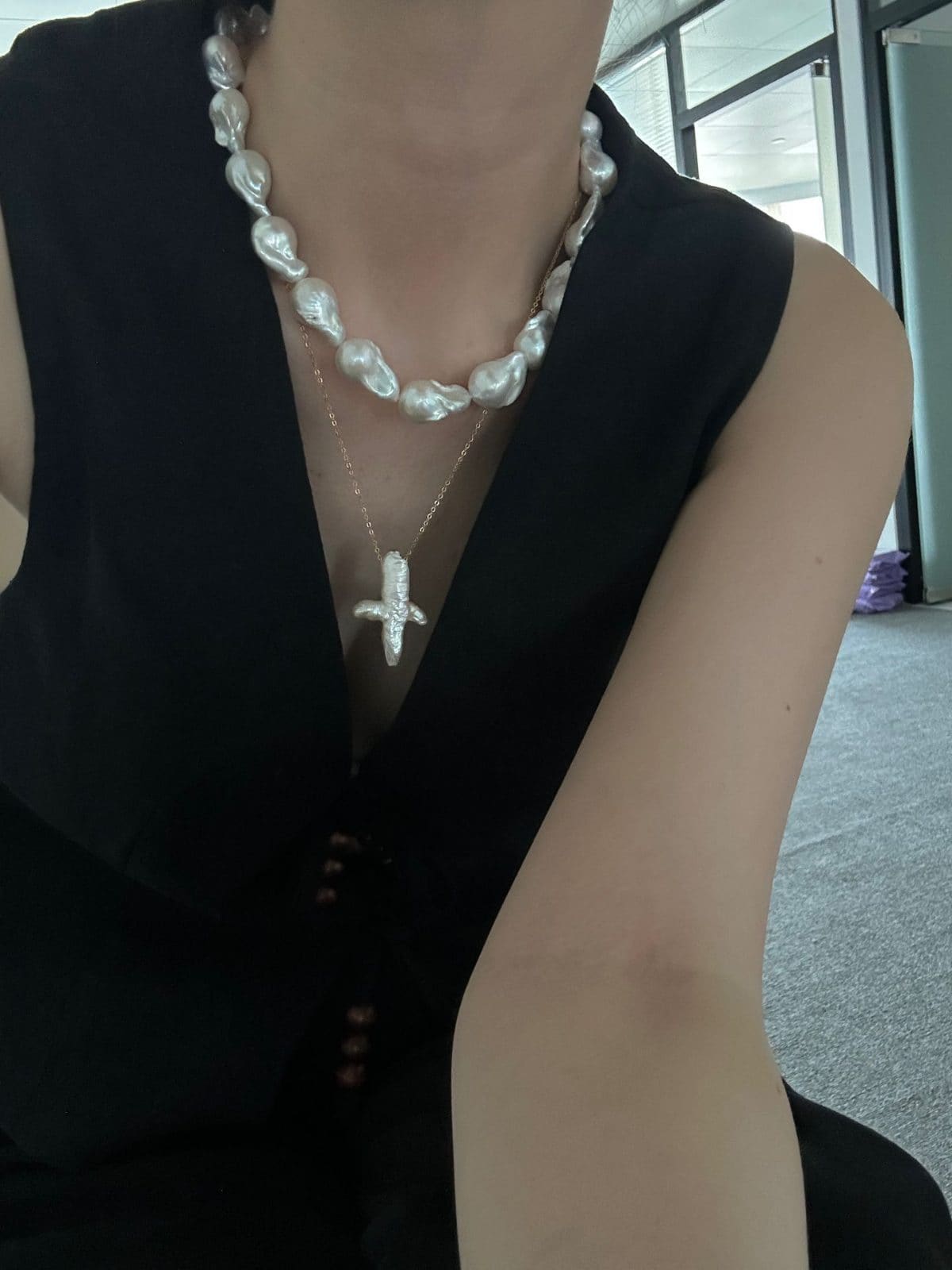 handcrafted baroque pearl gift necklaces — U.S. 14K Gold-Filled Chain Cross Baroque Pearl Necklace | PoetPearl handcrafted jewelry