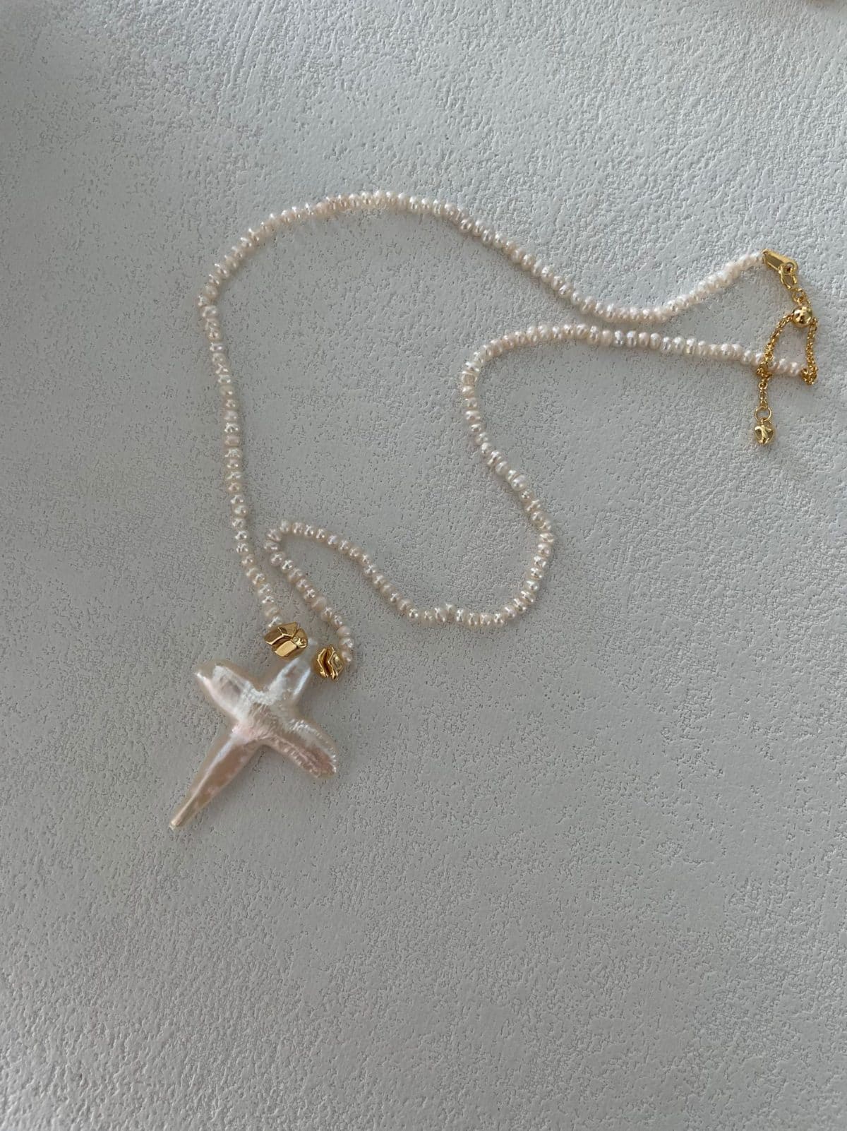 handcrafted baroque pearl gift necklaces — Gold-Plated Silver Clasp Cross Baroque Pearl Necklace | PoetPearl handcrafted jewelry