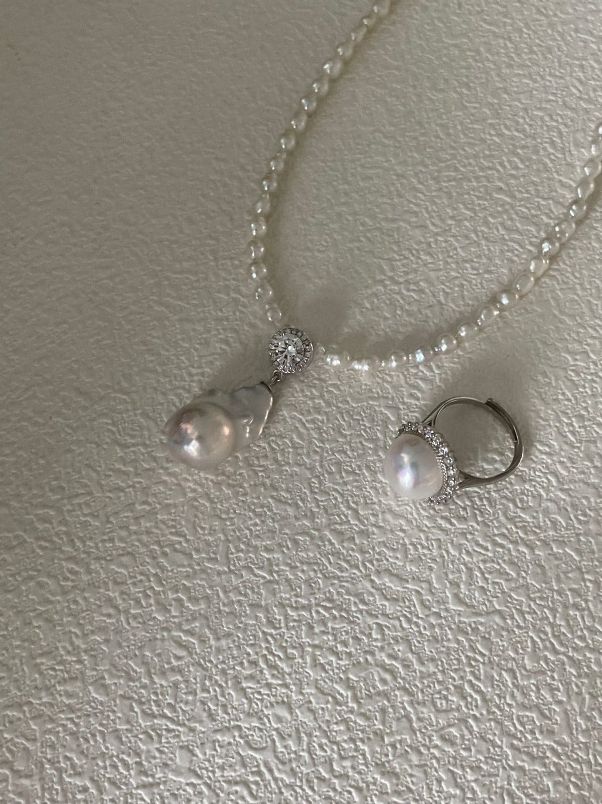 statement large baroque pearl necklaces — Sterling Silver Elegant CZ & Large Baroque Pearl Necklace | PoetPearl handcrafted jewelry