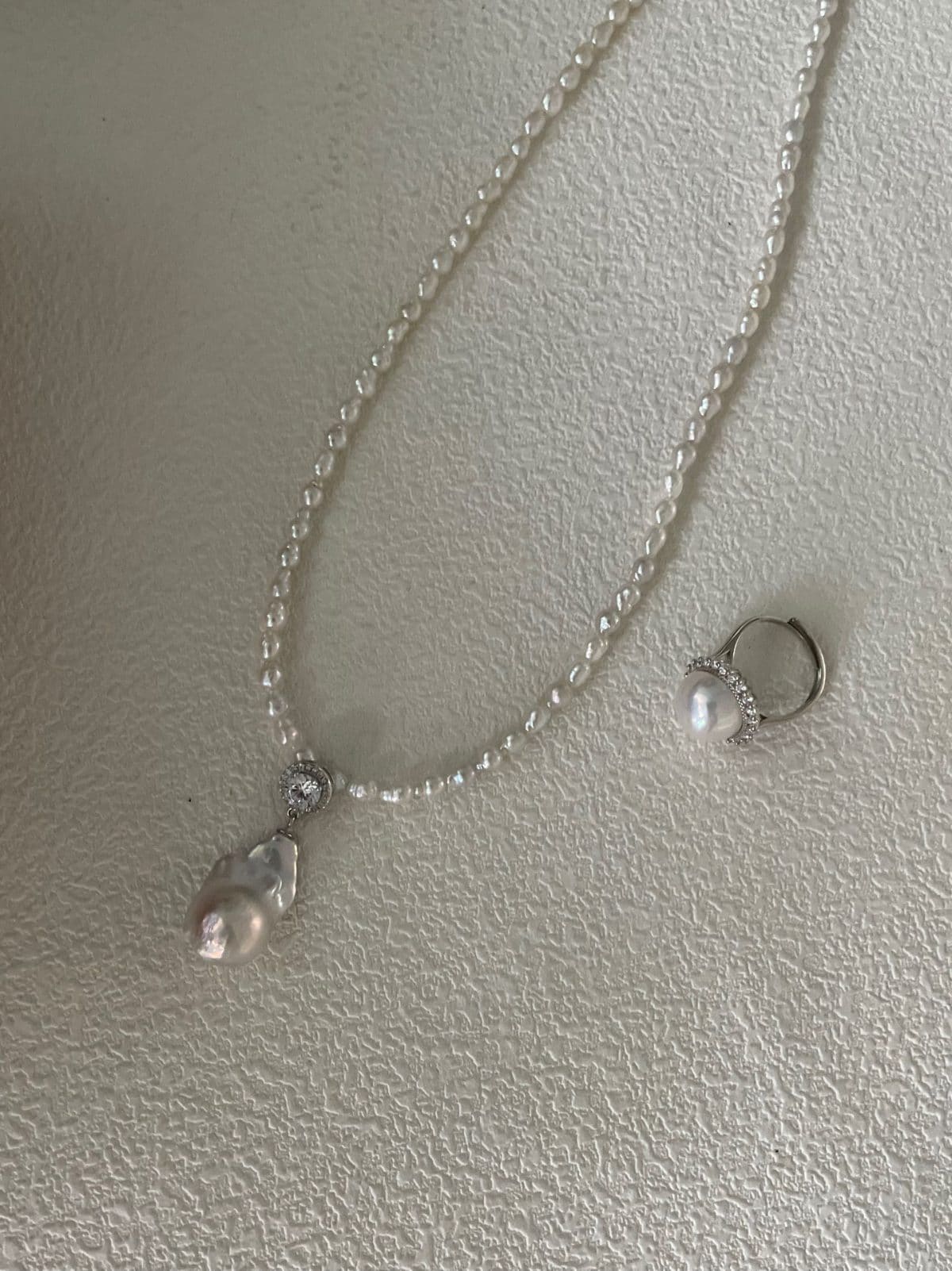 statement large baroque pearl necklaces — Sterling Silver Elegant CZ & Large Baroque Pearl Necklace | PoetPearl handcrafted jewelry