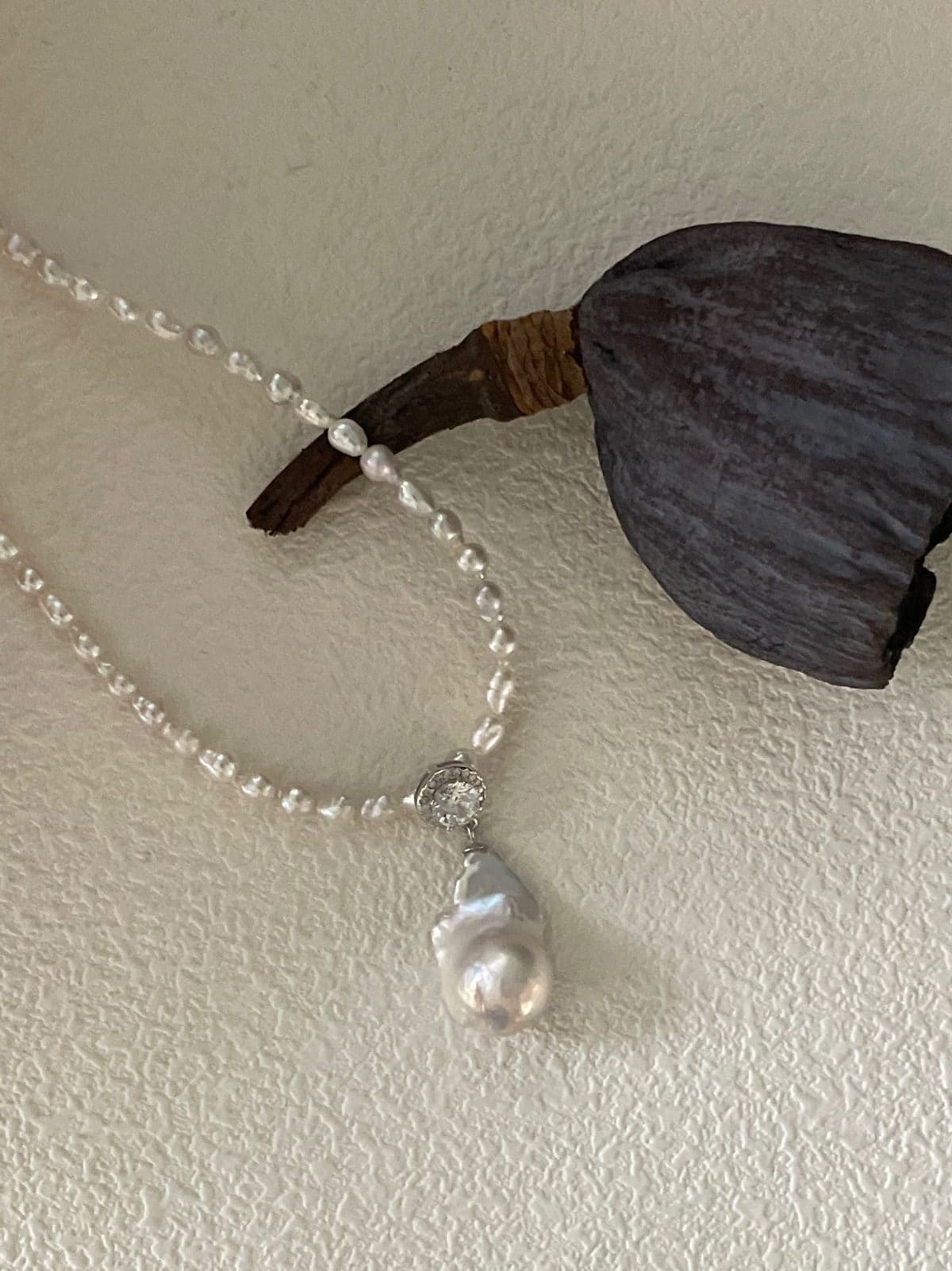 statement large baroque pearl necklaces — Sterling Silver Elegant CZ & Large Baroque Pearl Necklace | PoetPearl handcrafted jewelry