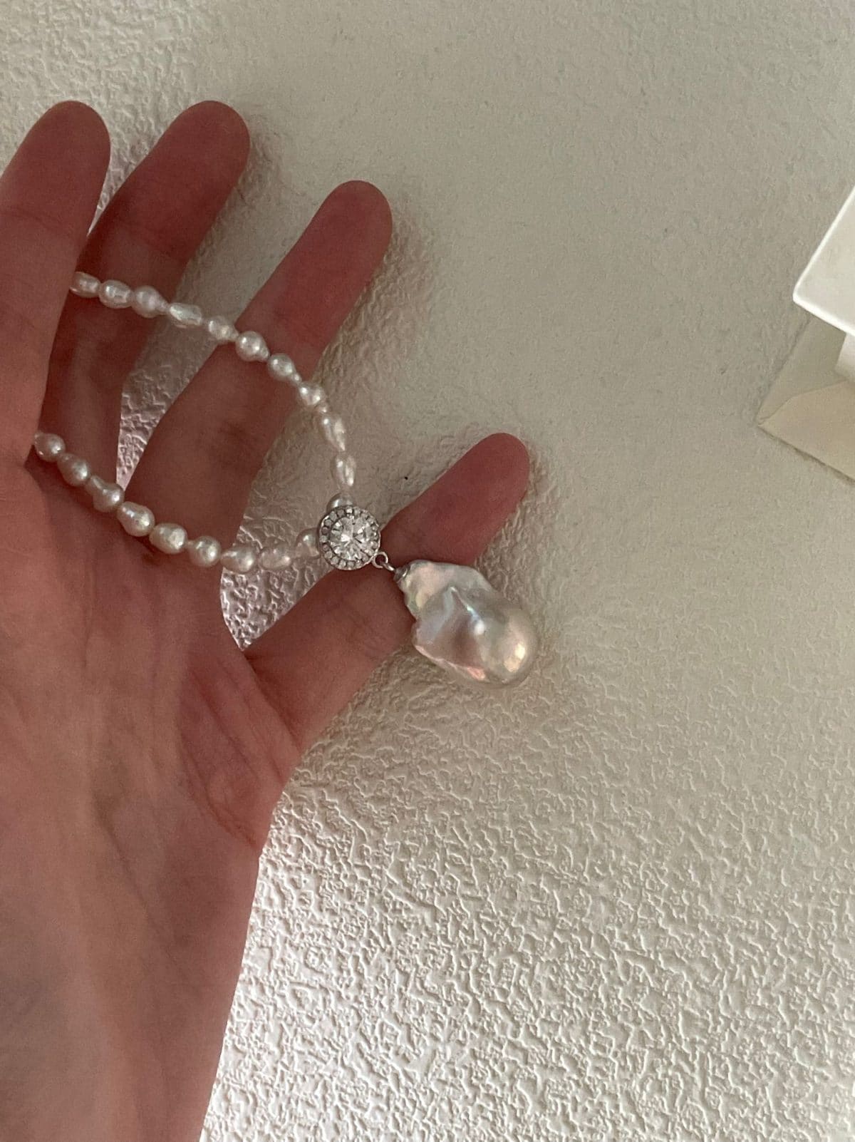 statement large baroque pearl necklaces — Sterling Silver Elegant CZ & Large Baroque Pearl Necklace | PoetPearl handcrafted jewelry