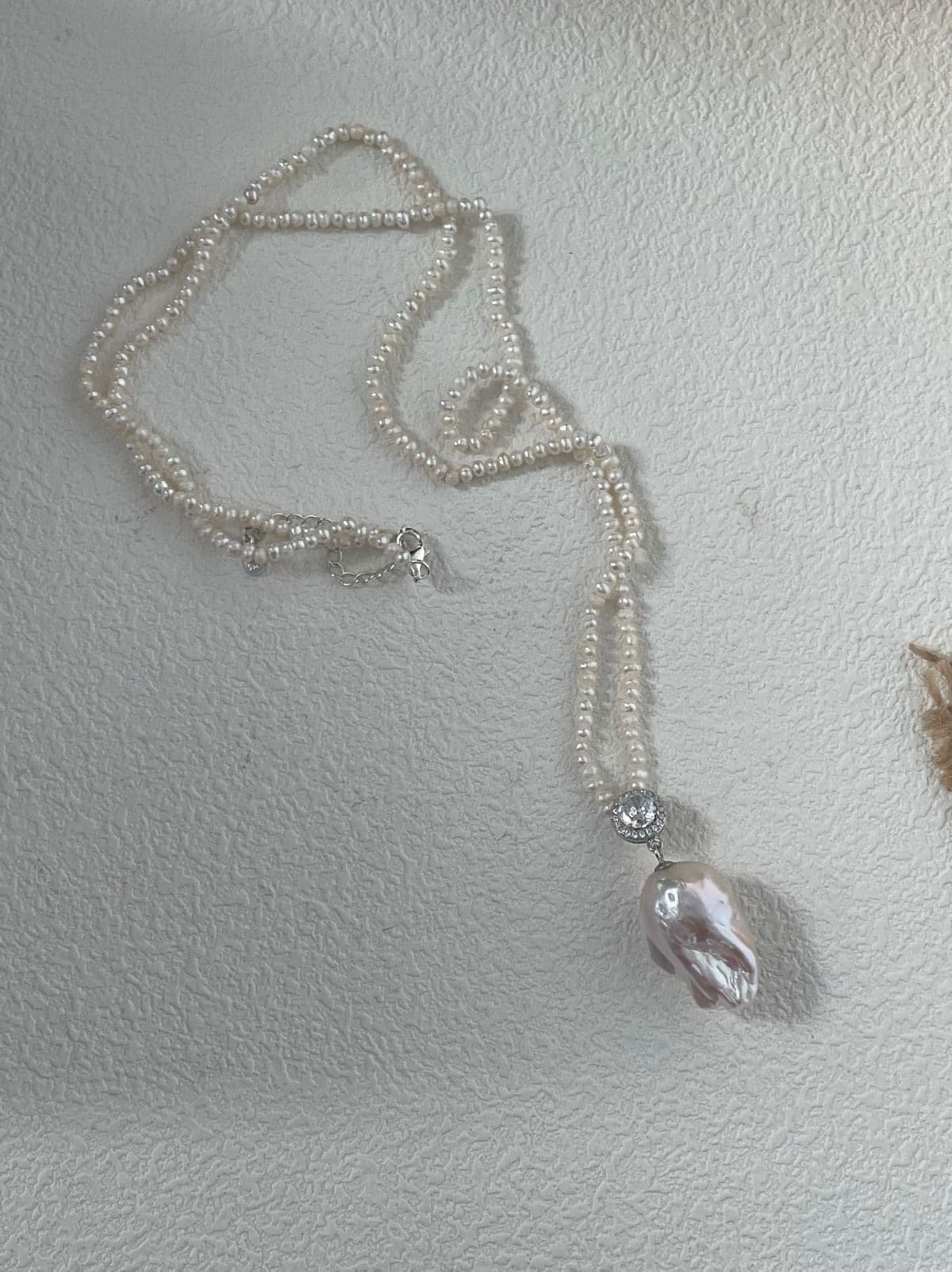 statement large baroque pearl necklaces — Sterling Silver Long Large Baroque Pearl Necklace | PoetPearl handcrafted jewelry