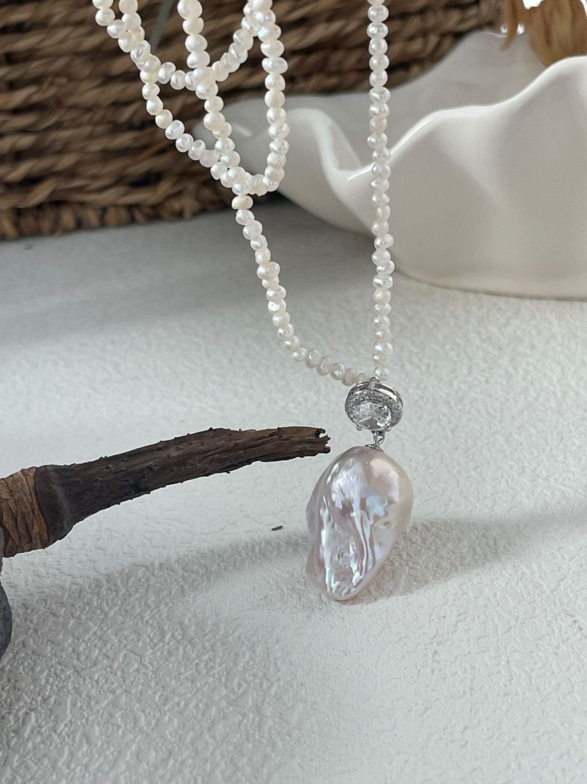 statement large baroque pearl necklaces — Sterling Silver Long Large Baroque Pearl Necklace | PoetPearl handcrafted jewelry