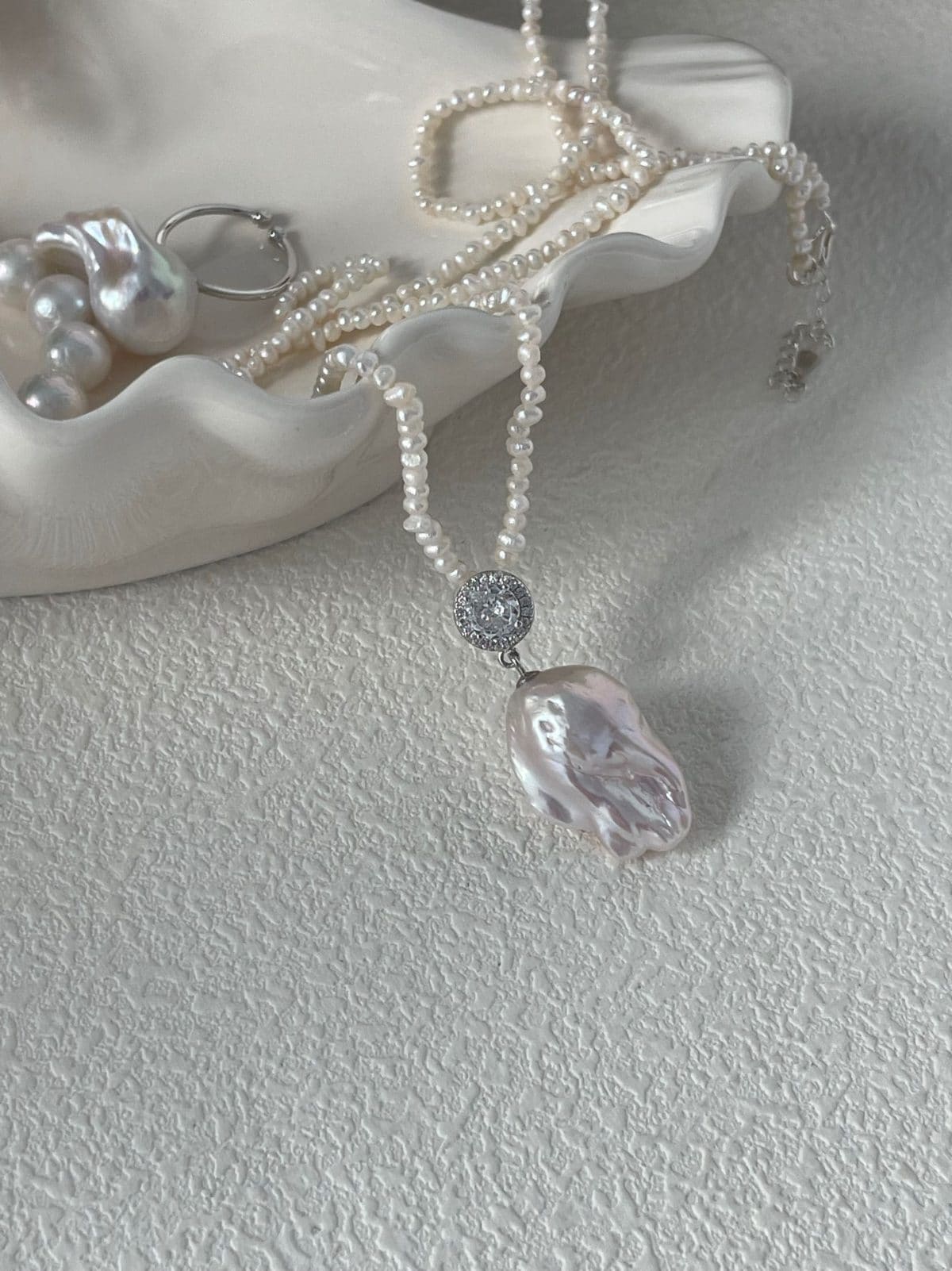 statement large baroque pearl necklaces — Sterling Silver Long Large Baroque Pearl Necklace | PoetPearl handcrafted jewelry