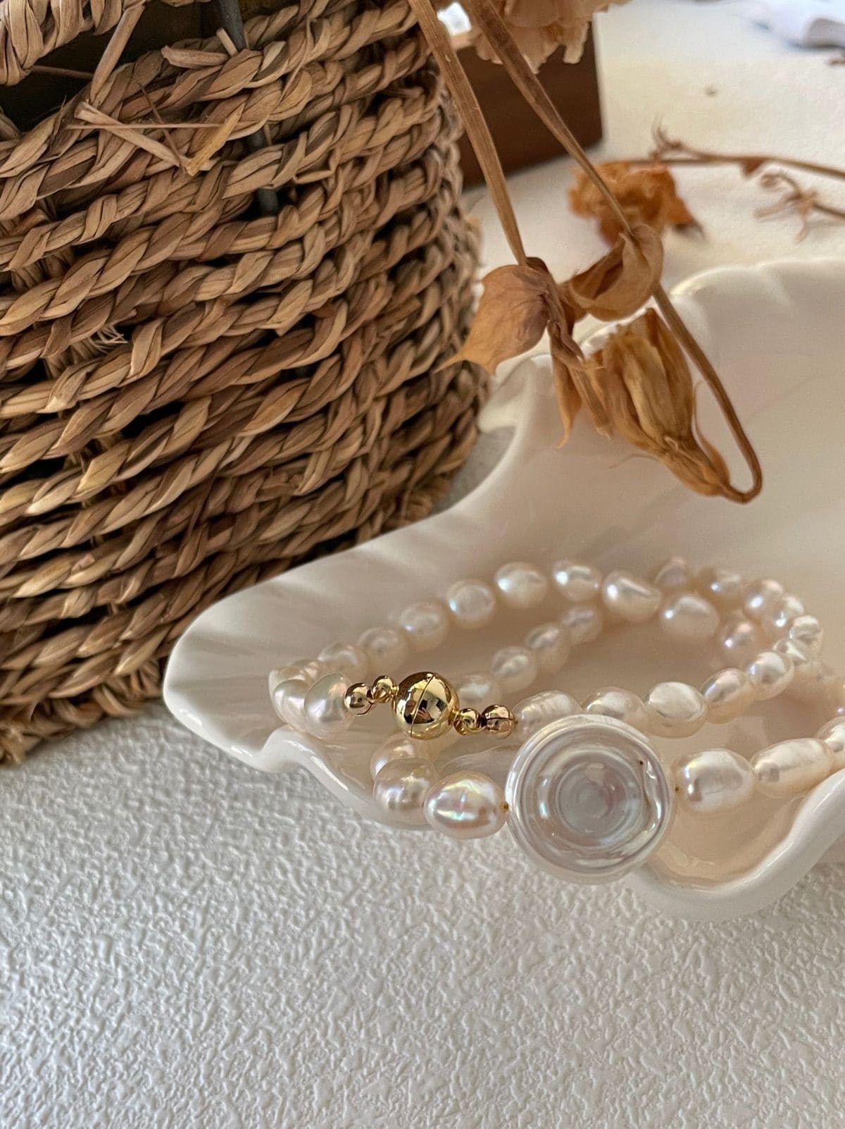 delicate freshwater pearl necklaces — 14K Gold Clasp Vintage Roman Beaded Pearl Necklace | PoetPearl handcrafted jewelry