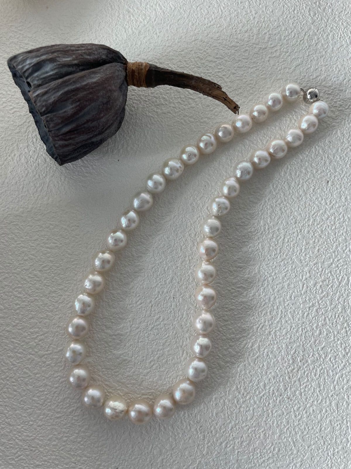 statement large baroque pearl necklaces — Sterling Silver Edison Pearl & Silver Ball Necklace | PoetPearl handcrafted jewelry